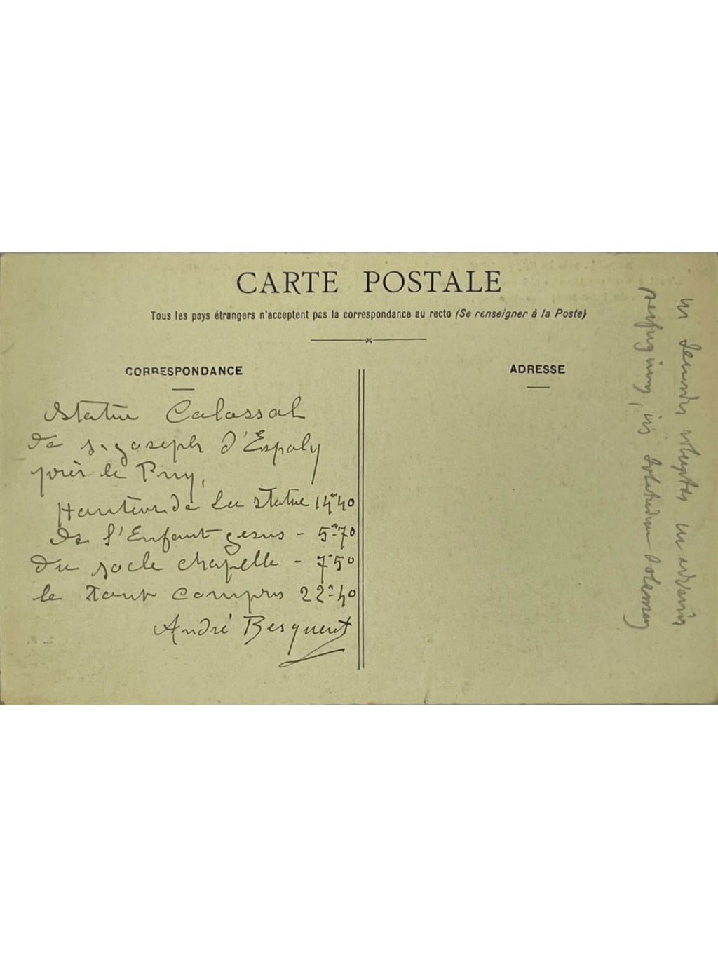 Verso de la carte postale