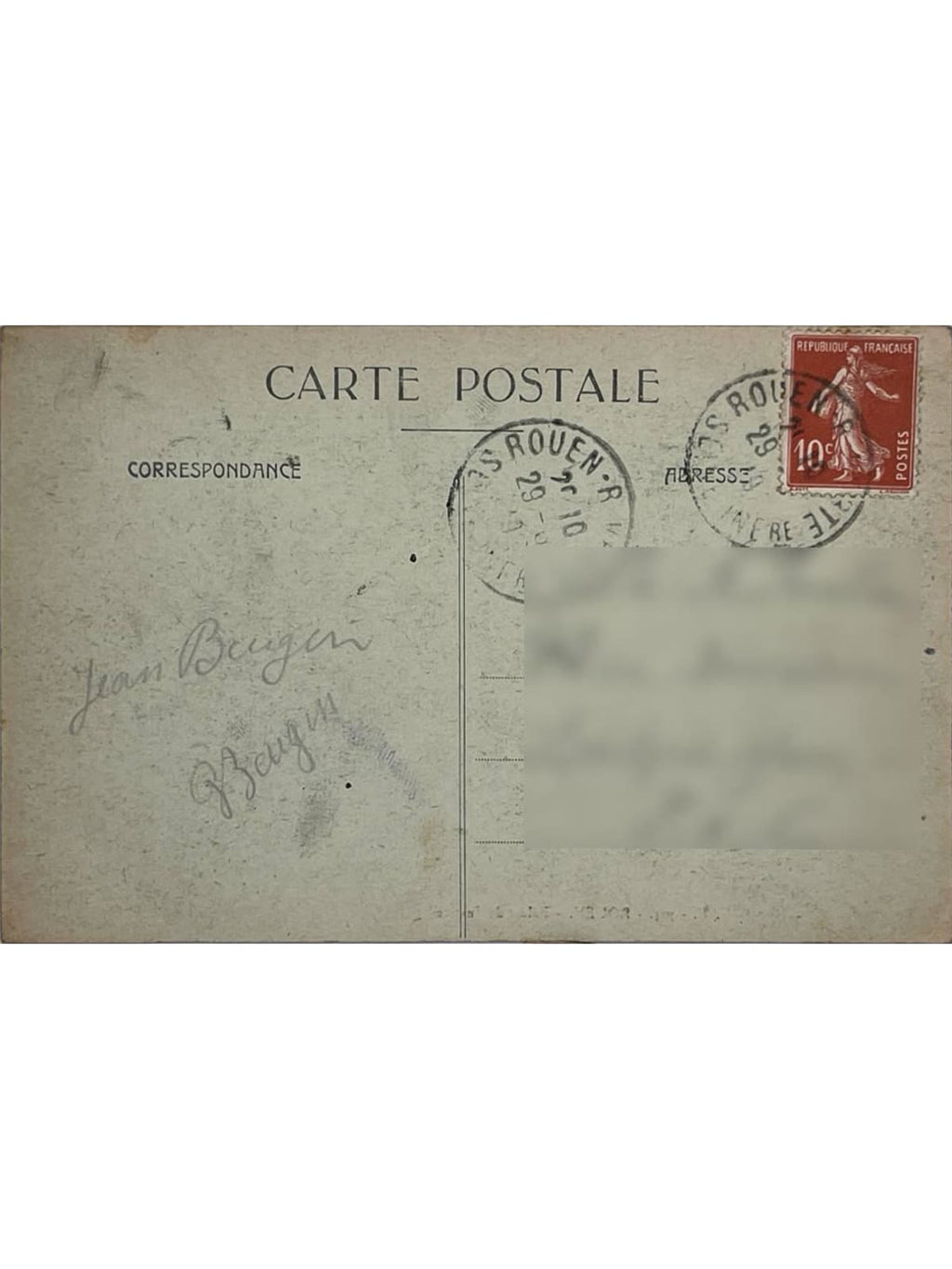 Verso de la carte postale