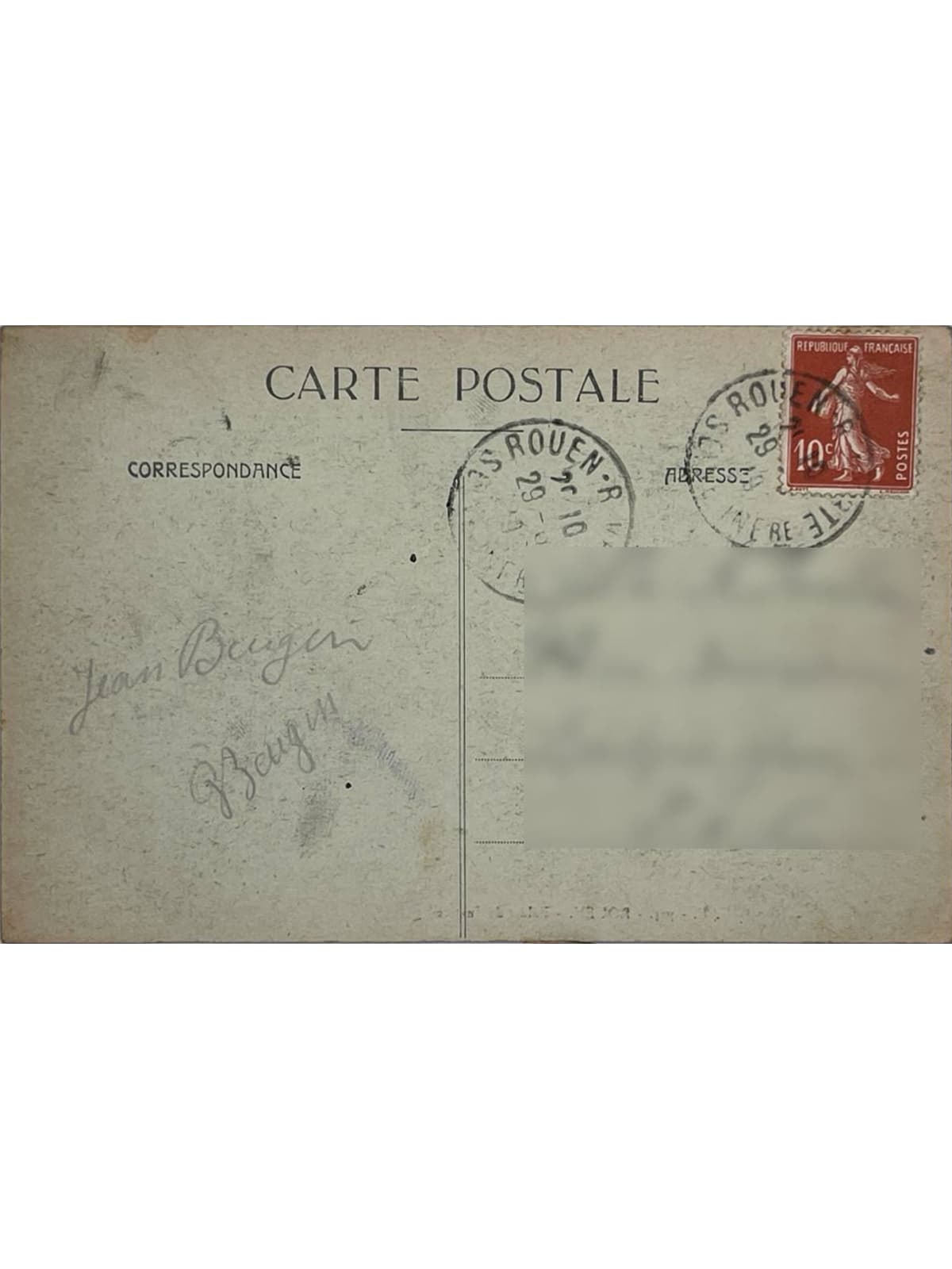 Verso de la carte postale