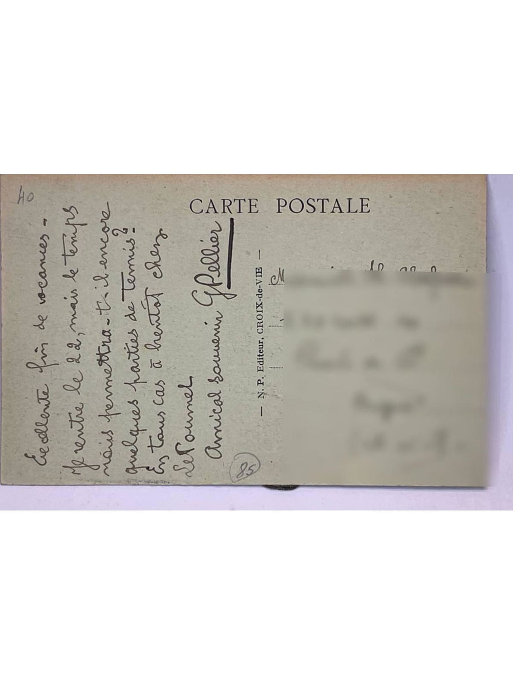 Verso de la carte postale
