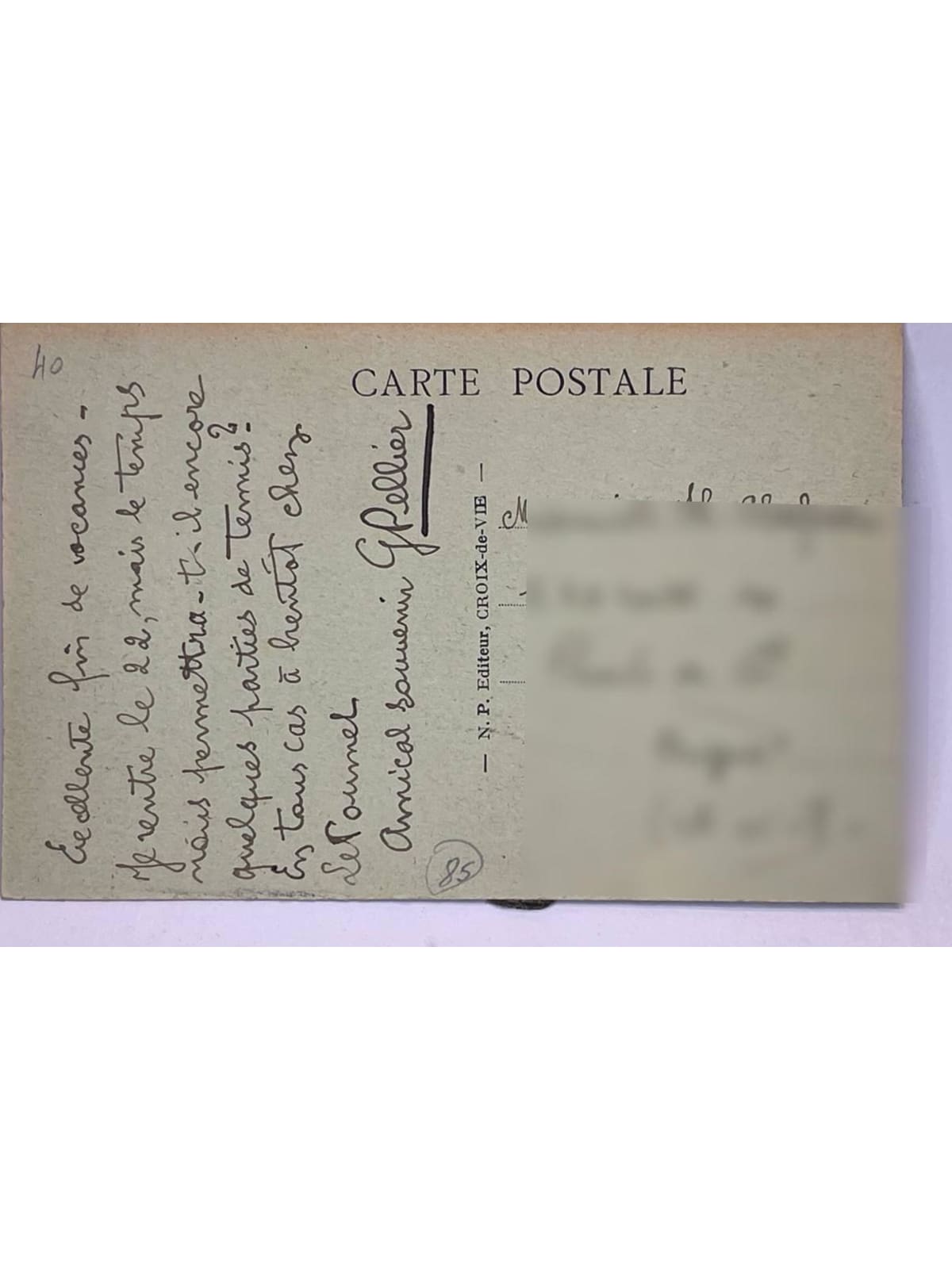 Verso de la carte postale