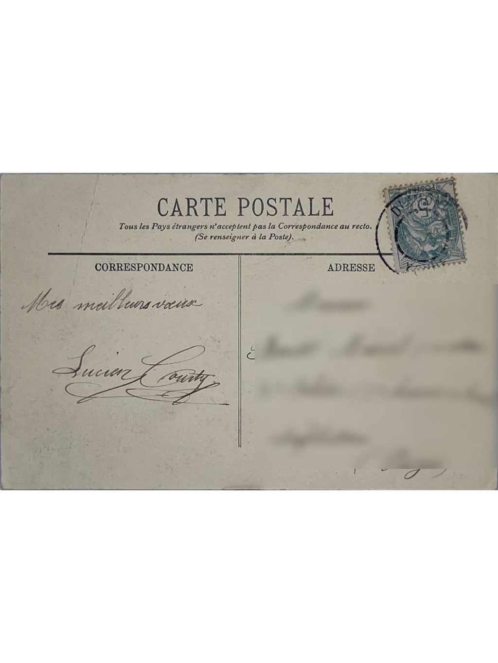 Verso de la carte postale