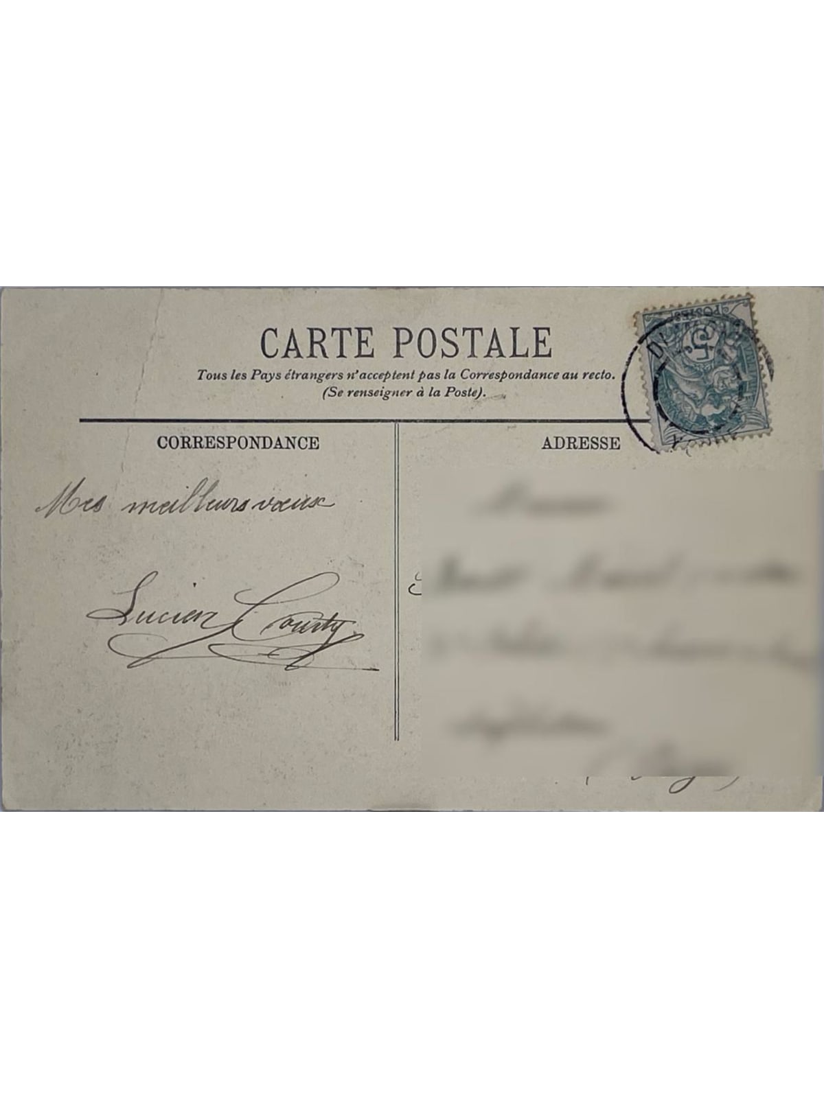 Verso de la carte postale