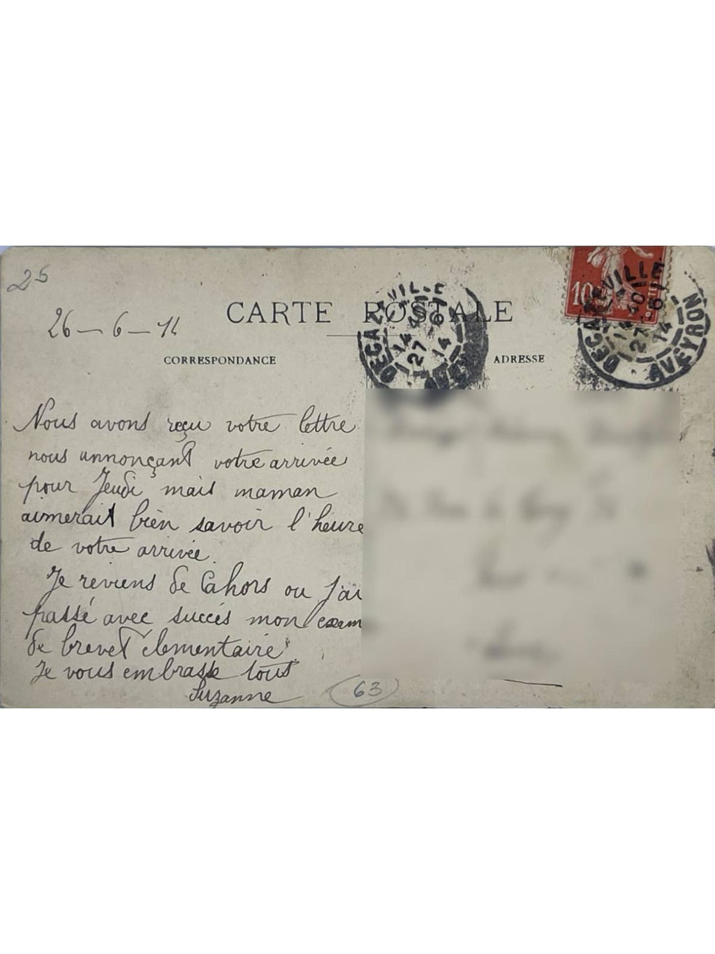 Verso de la carte postale
