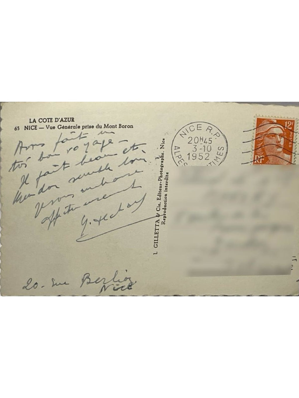 Verso de la carte postale