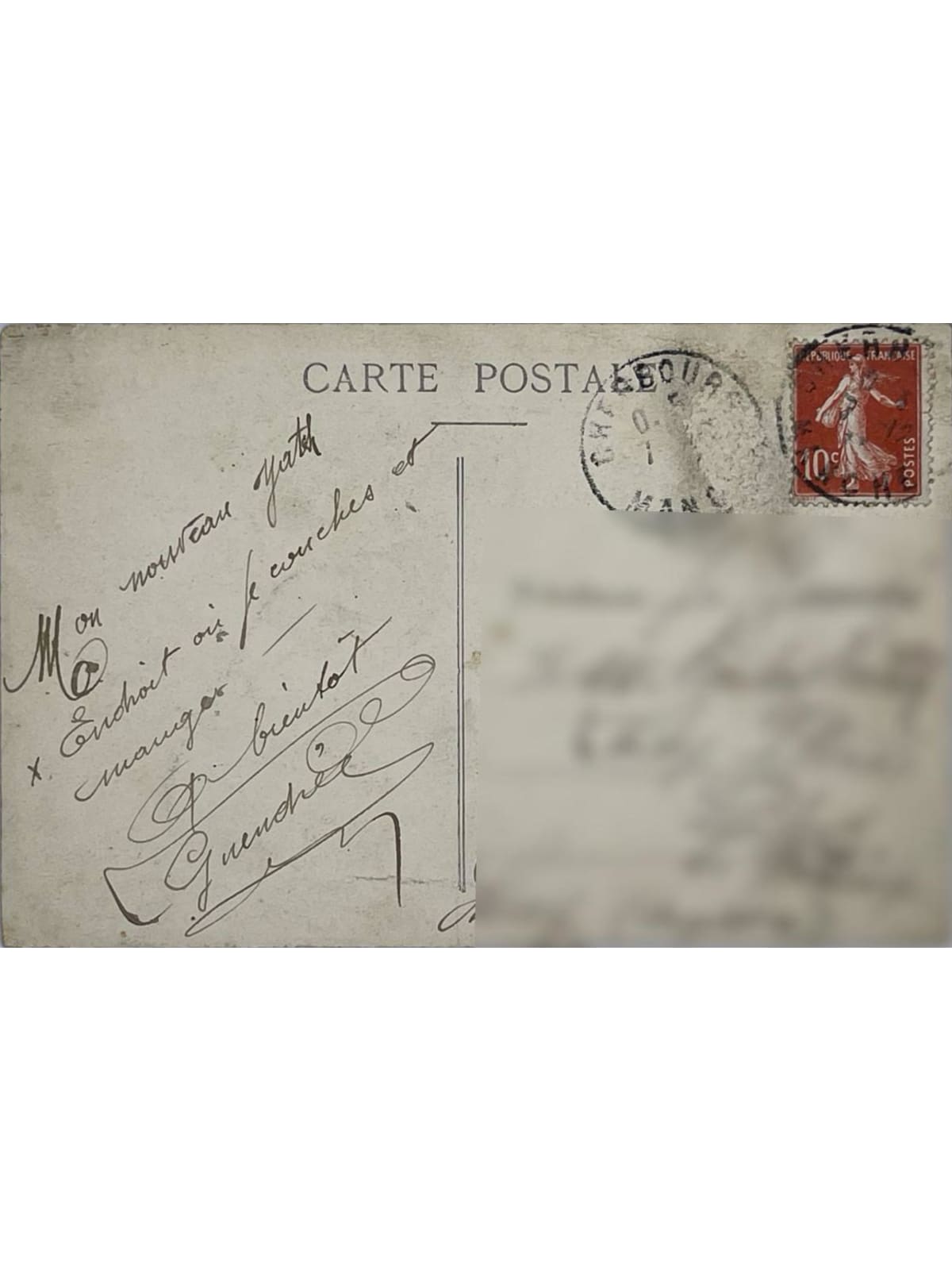 Verso de la carte postale