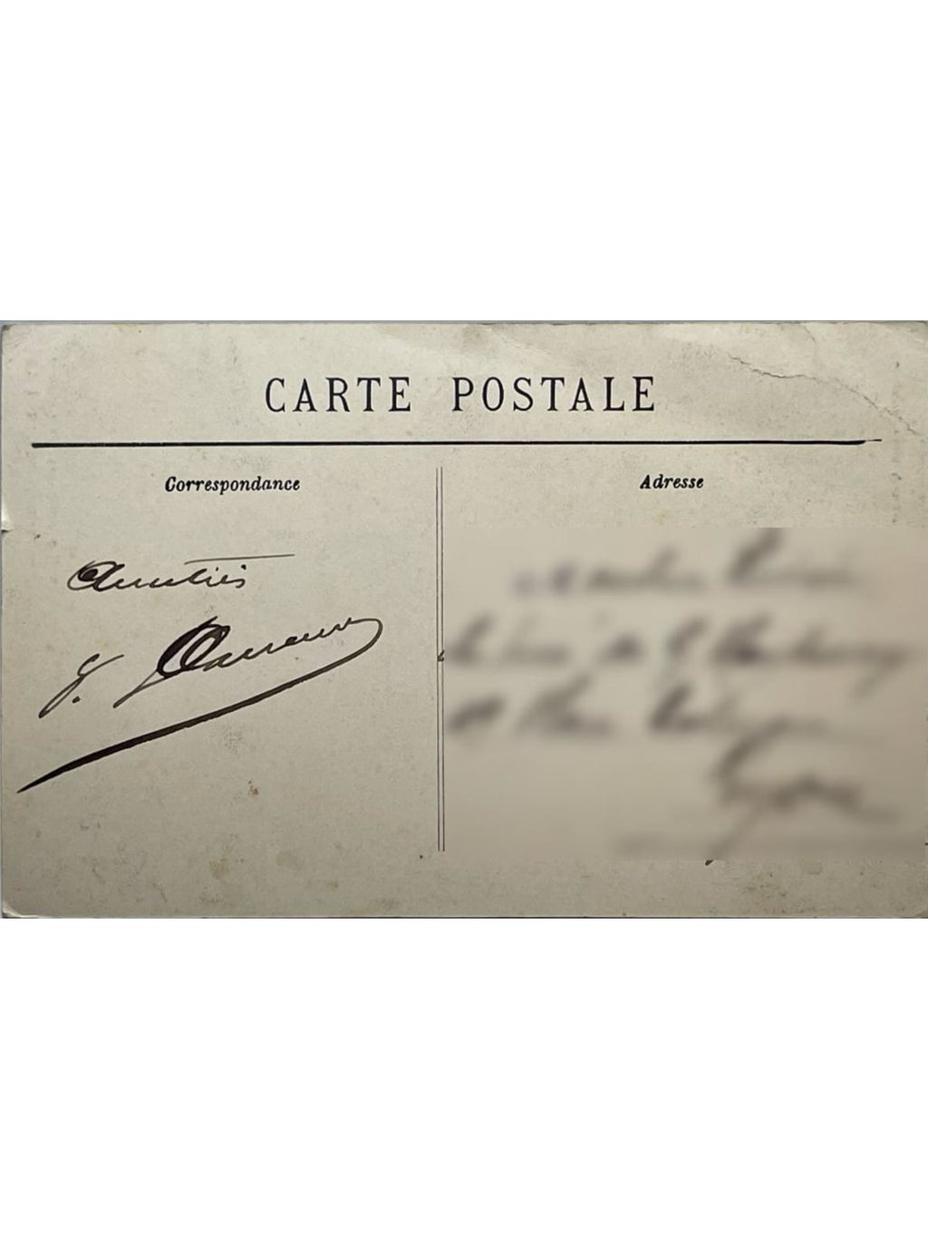 Verso de la carte postale