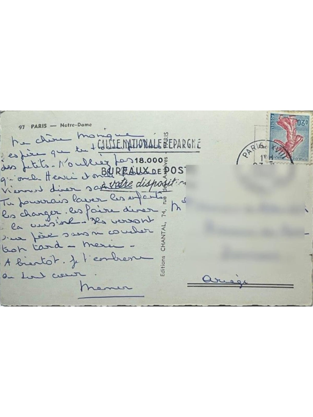 Verso de la carte postale