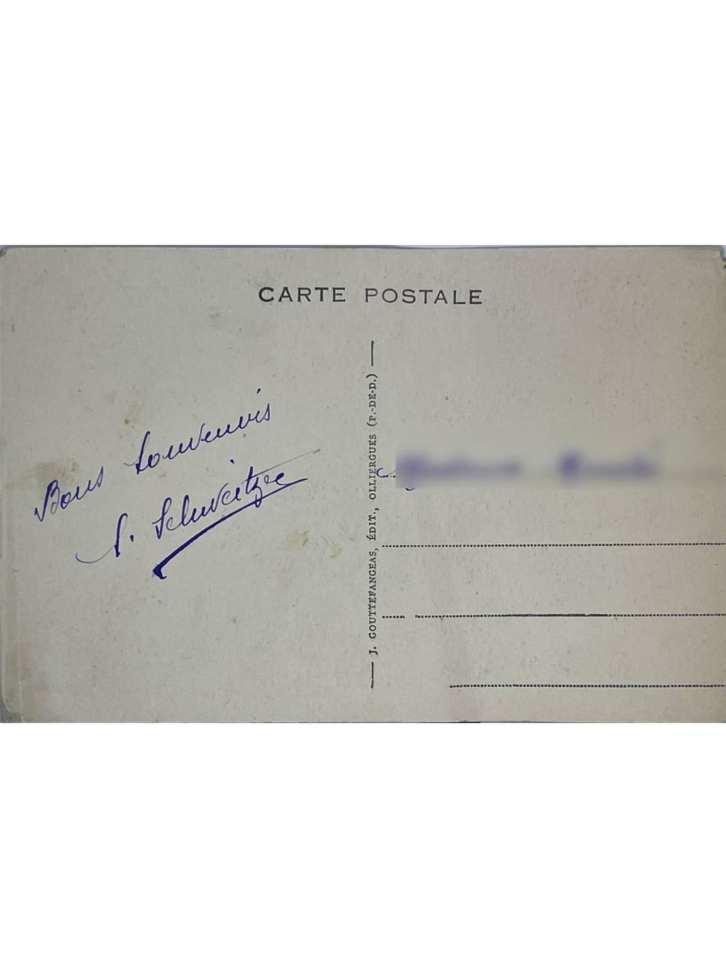 Verso de la carte postale