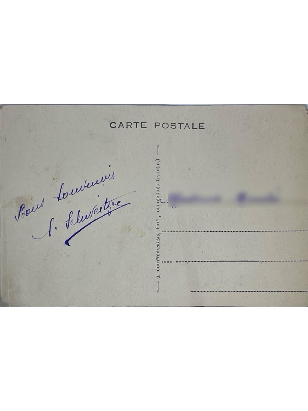 Verso de la carte postale