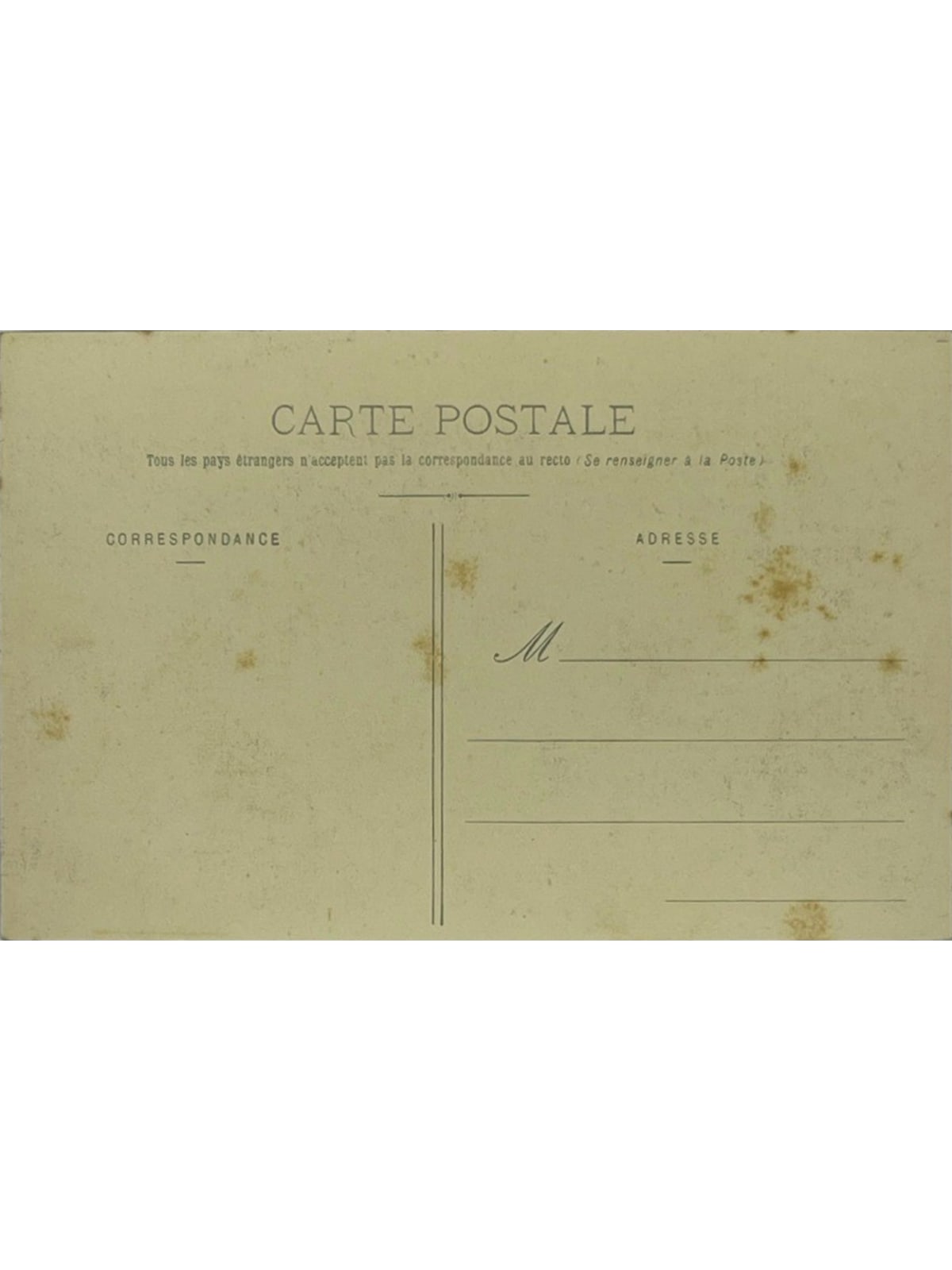Verso de la carte postale