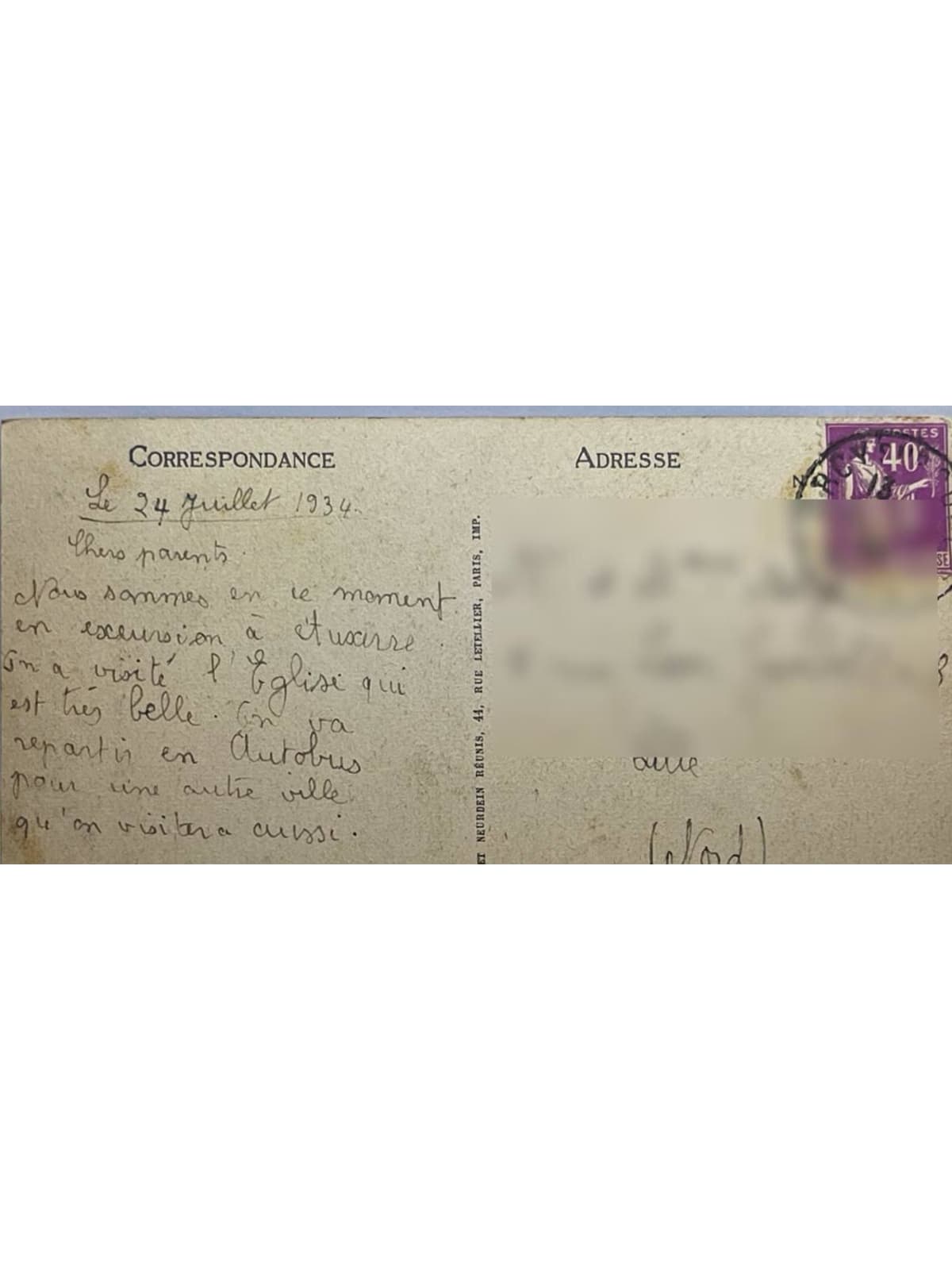 Verso de la carte postale