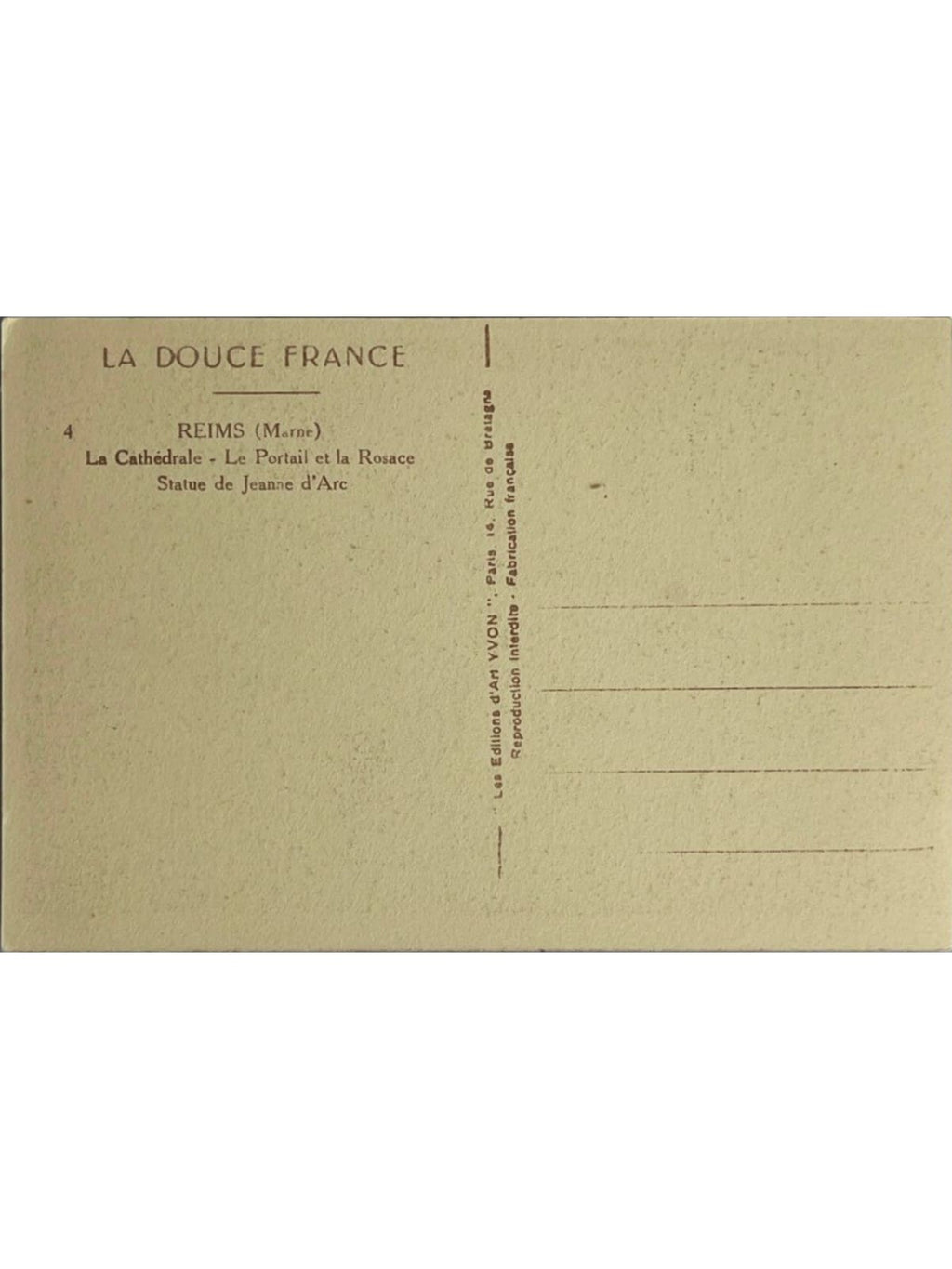 Verso de la carte postale