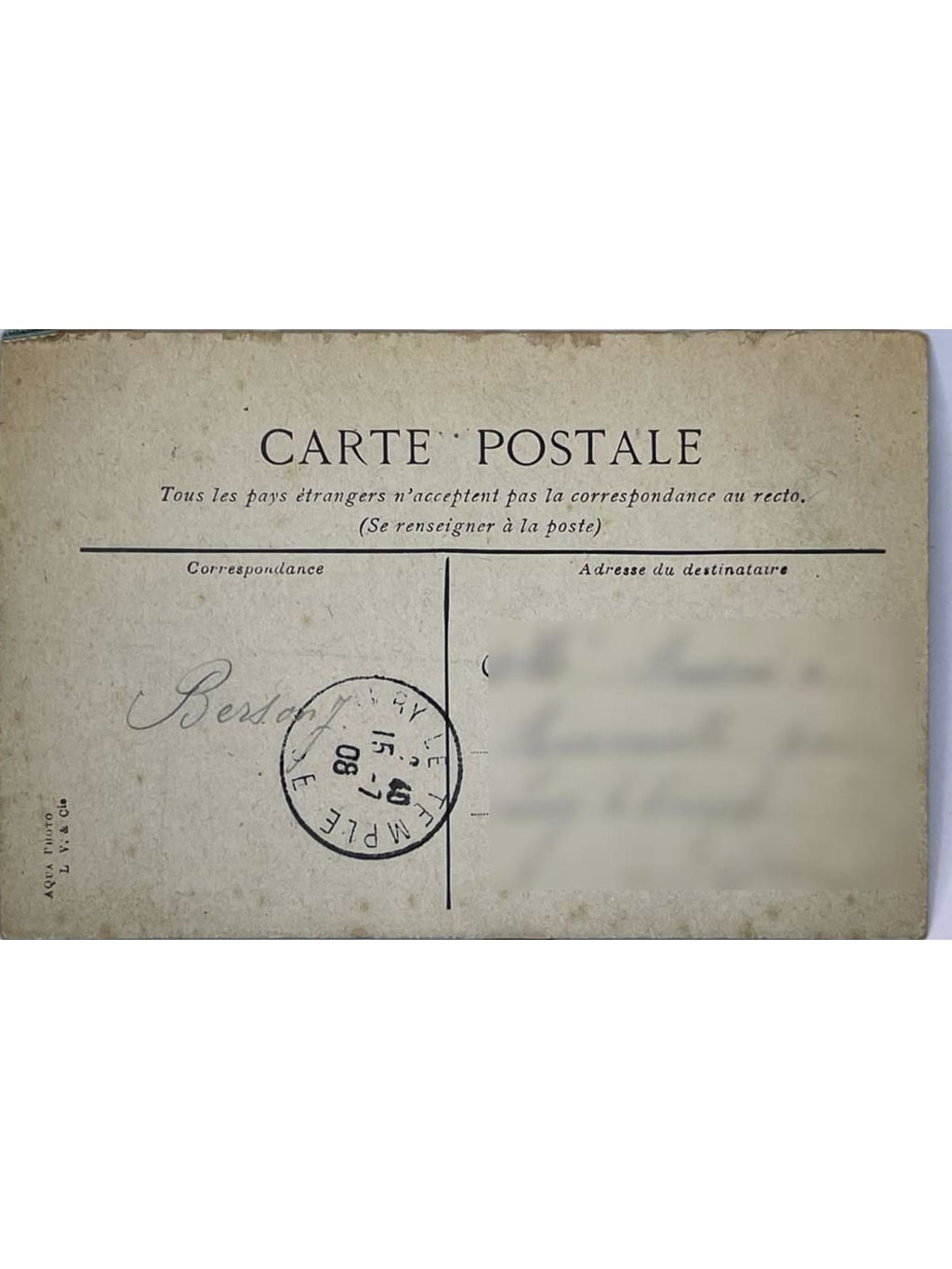 Verso de la carte postale