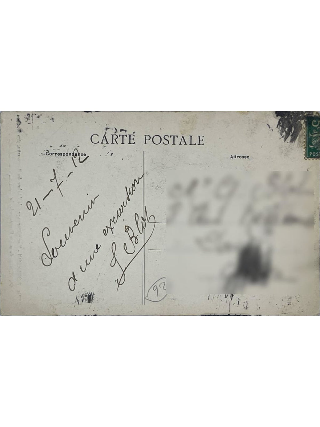 Verso de la carte postale
