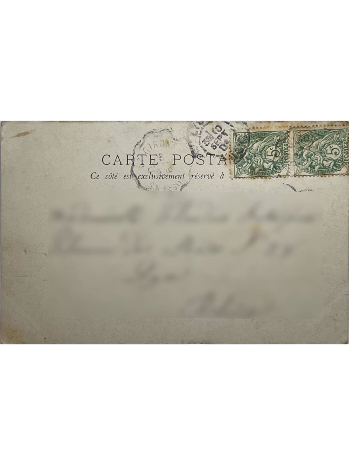 Verso de la carte postale