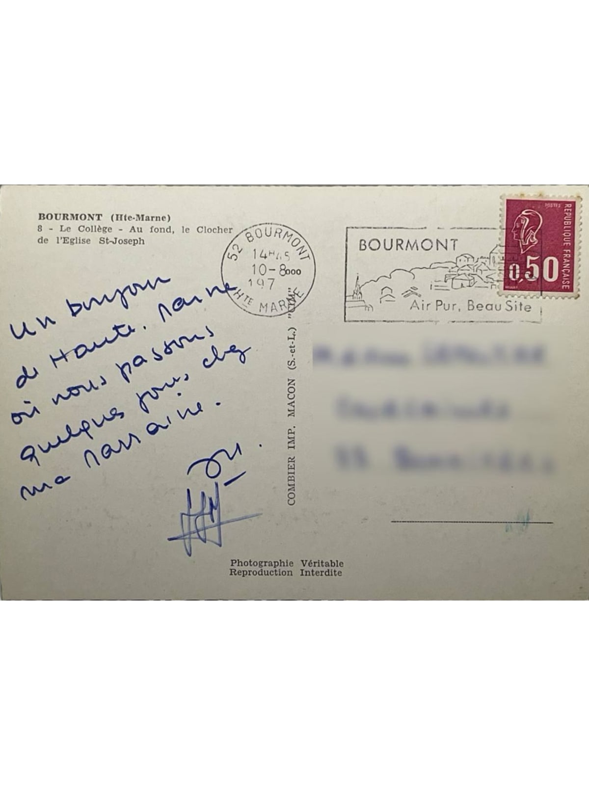Verso de la carte postale