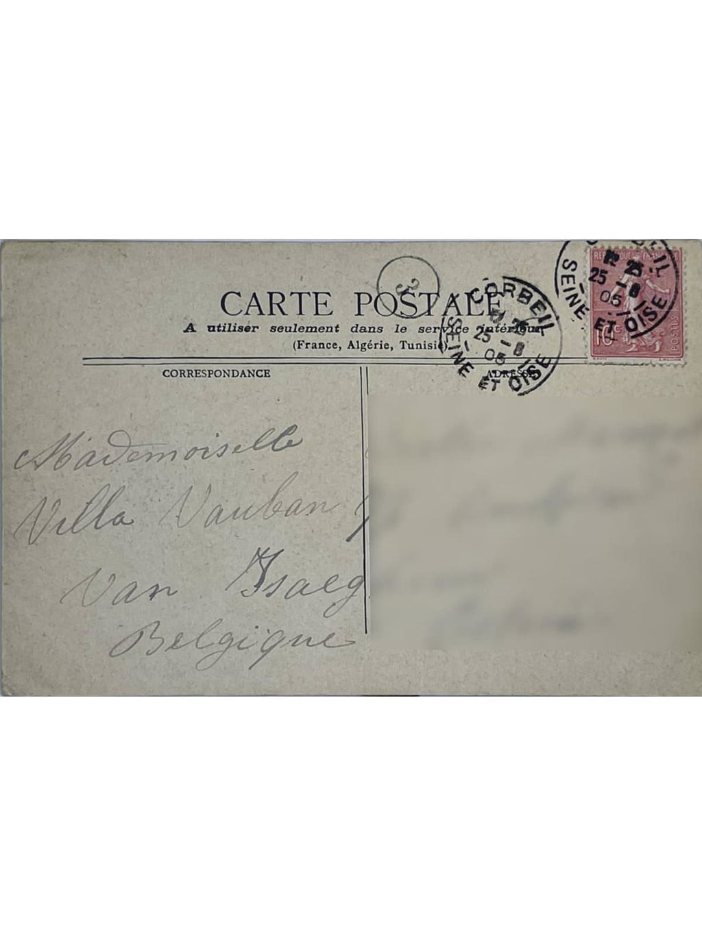 Verso de la carte postale