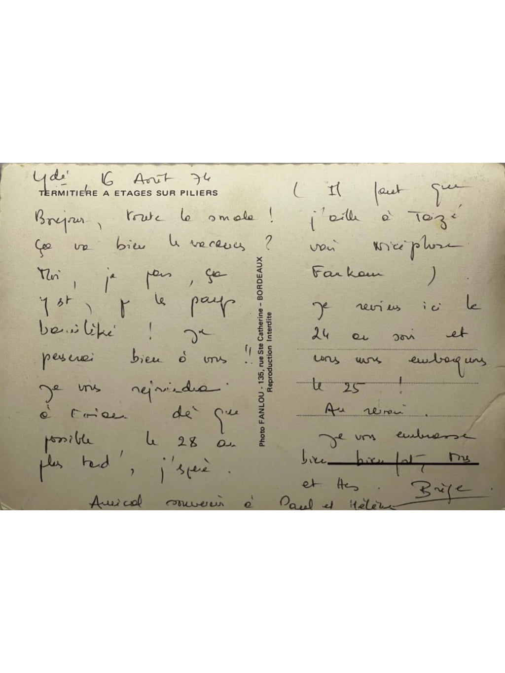 Verso de la carte postale