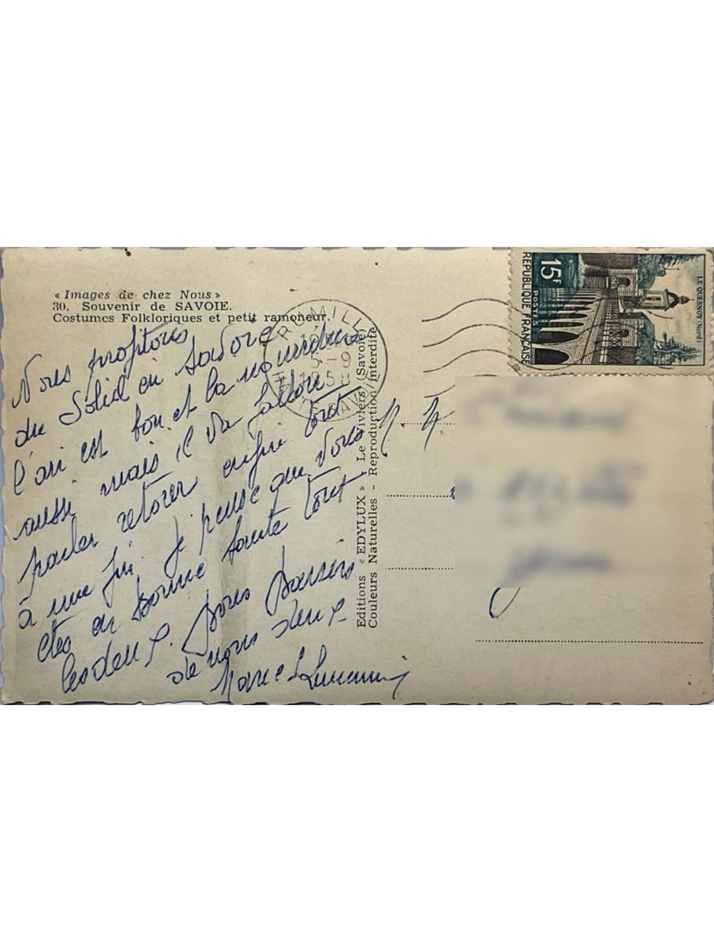 Verso de la carte postale