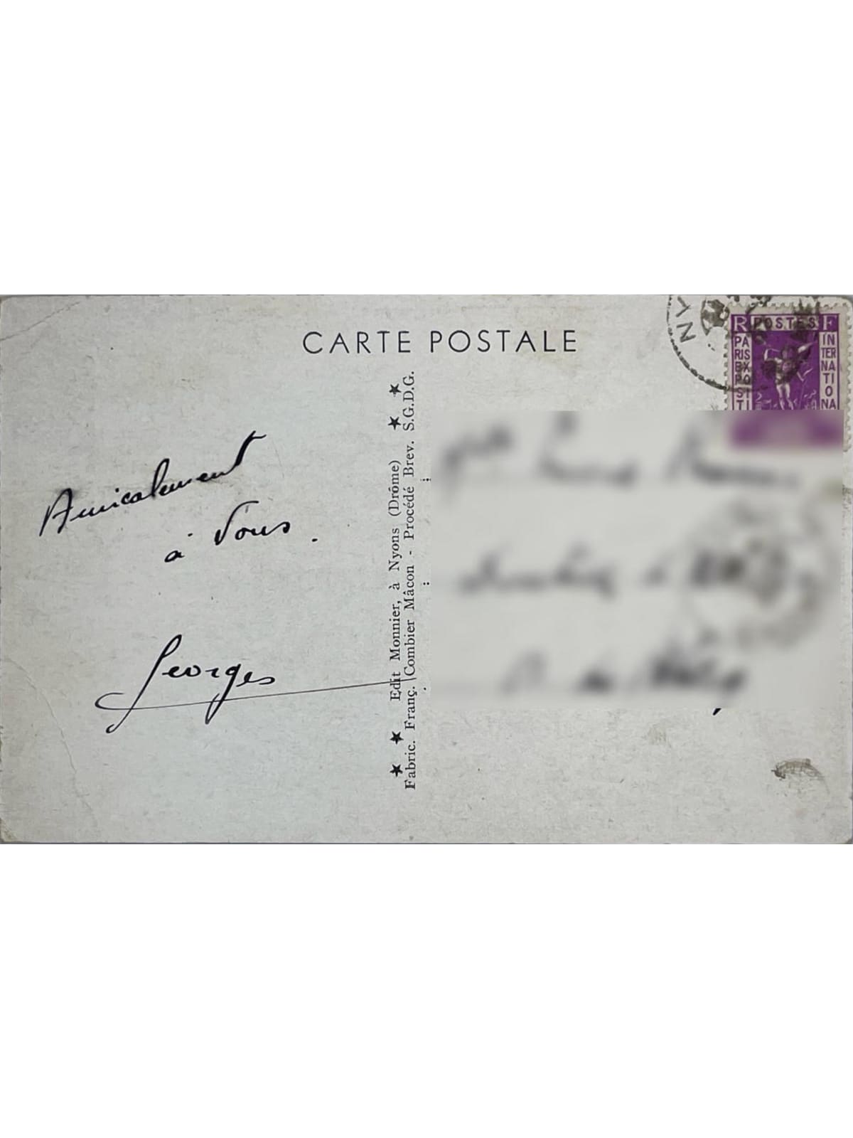 Verso de la carte postale