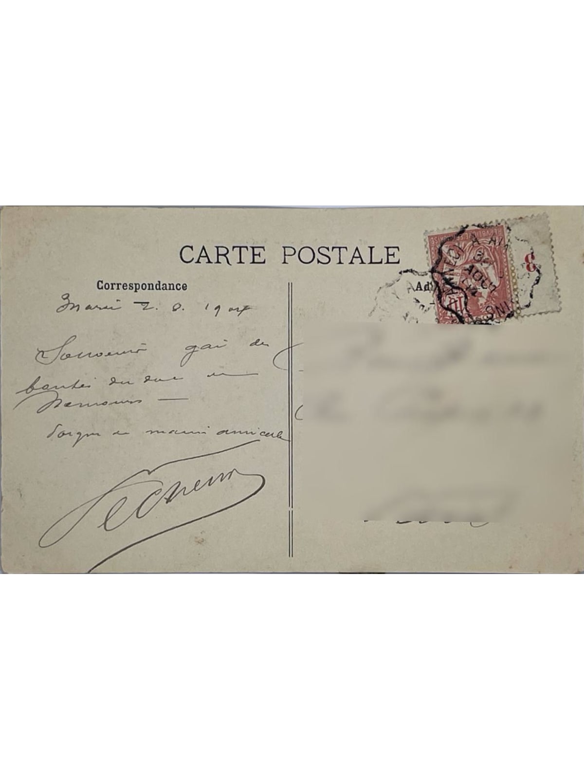 Verso de la carte postale