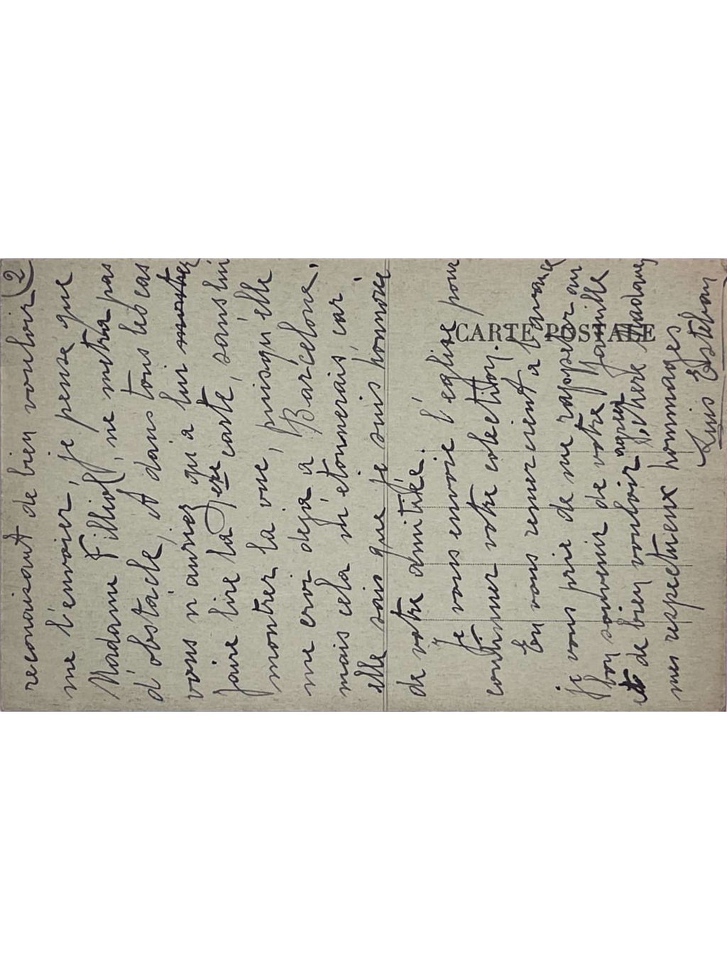 Verso de la carte postale