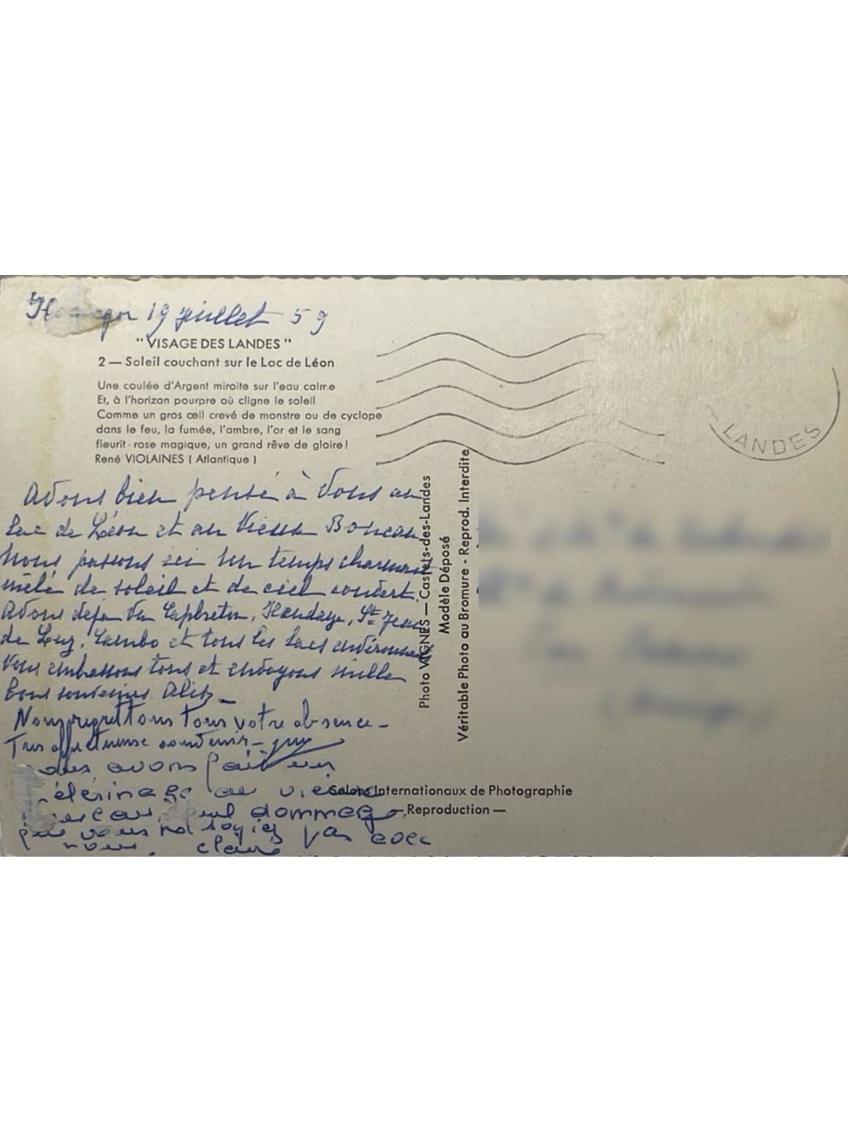 Verso de la carte postale