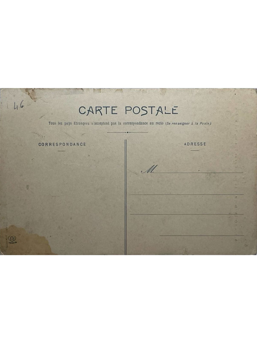 Verso de la carte postale
