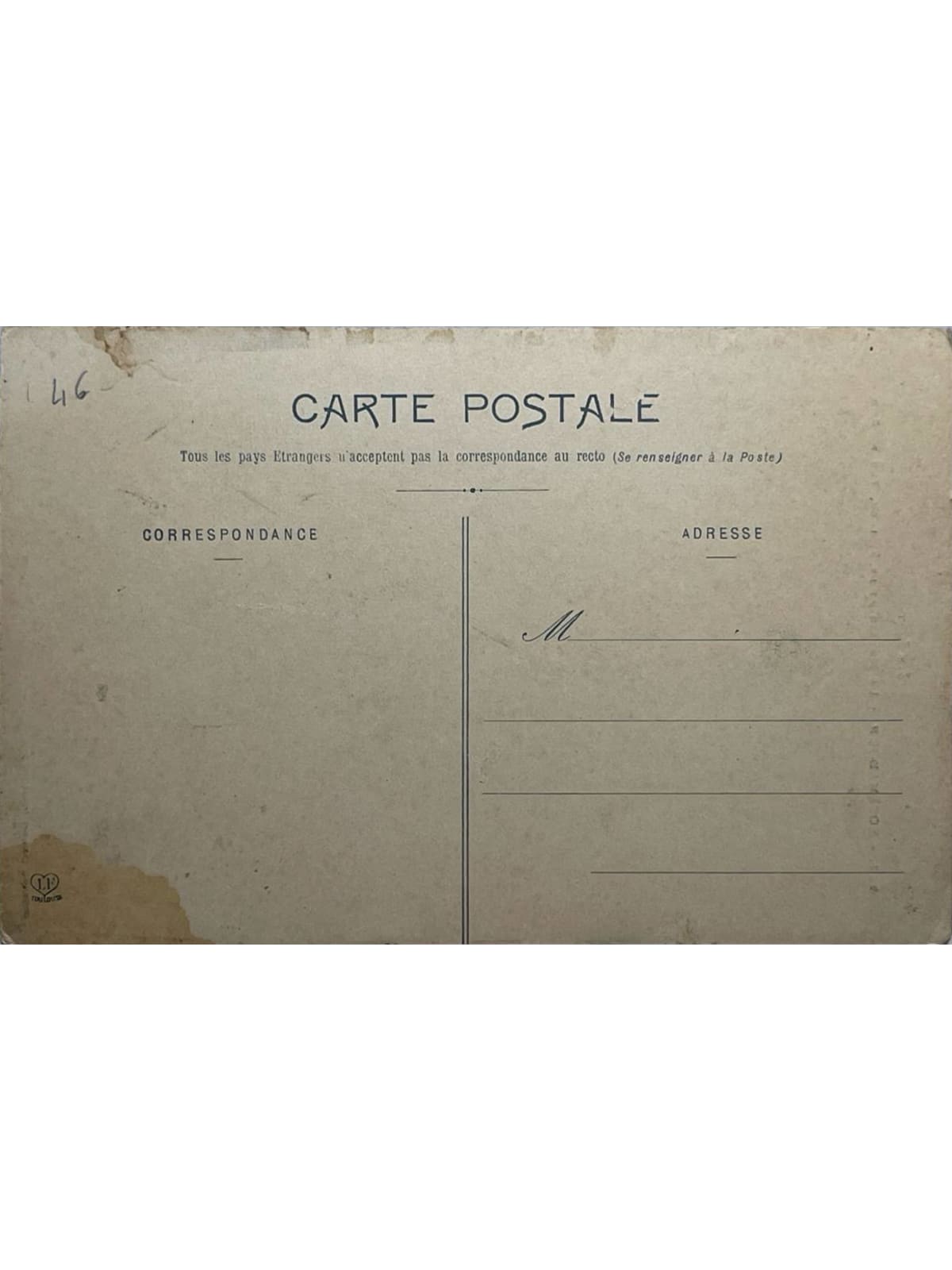 Verso de la carte postale