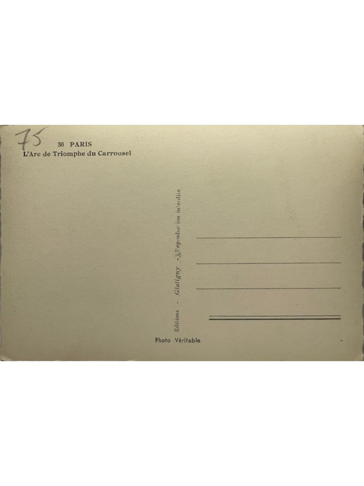 Verso de la carte postale