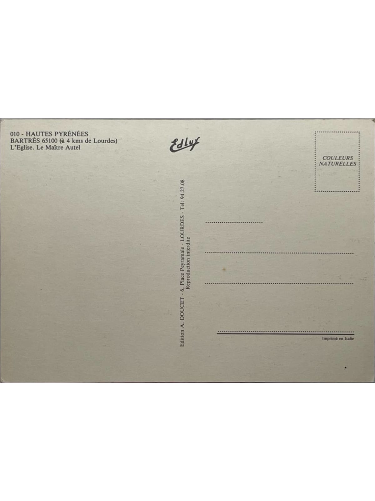 Verso de la carte postale