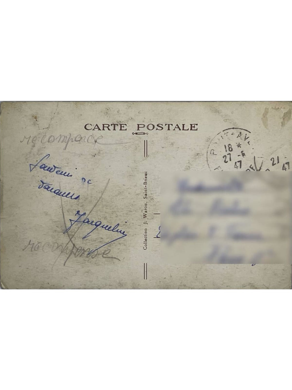 Verso de la carte postale