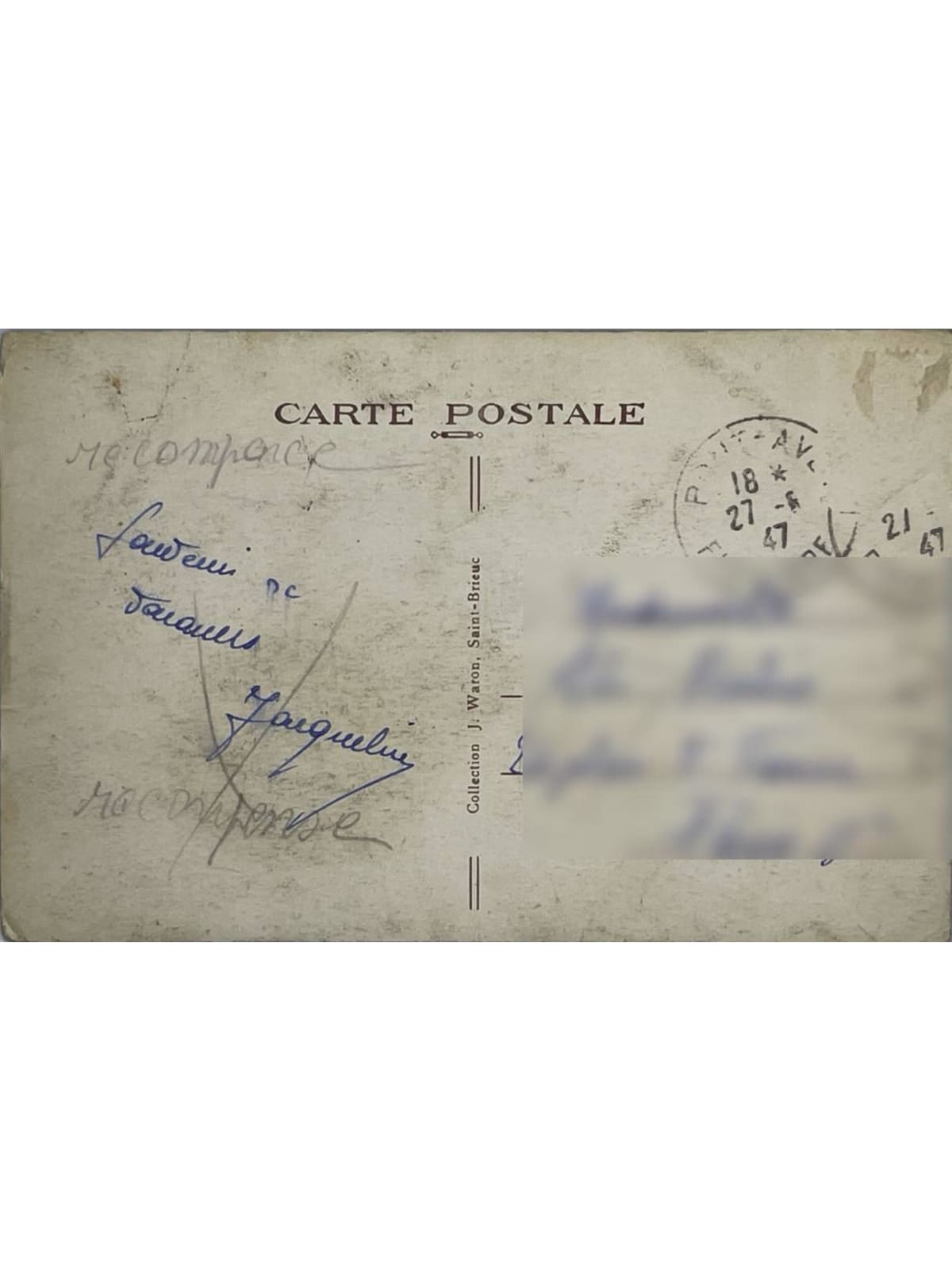 Verso de la carte postale
