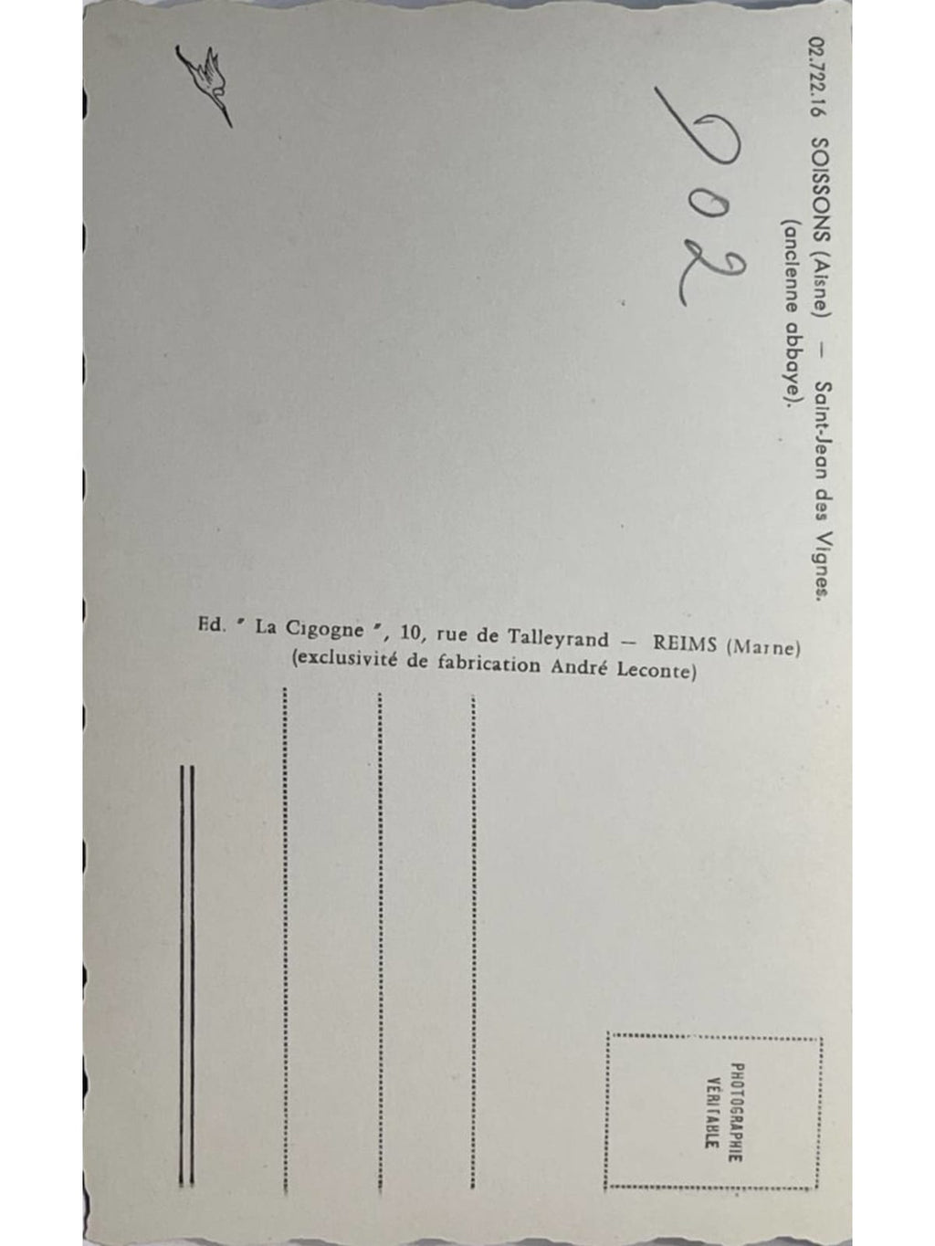 Verso de la carte postale