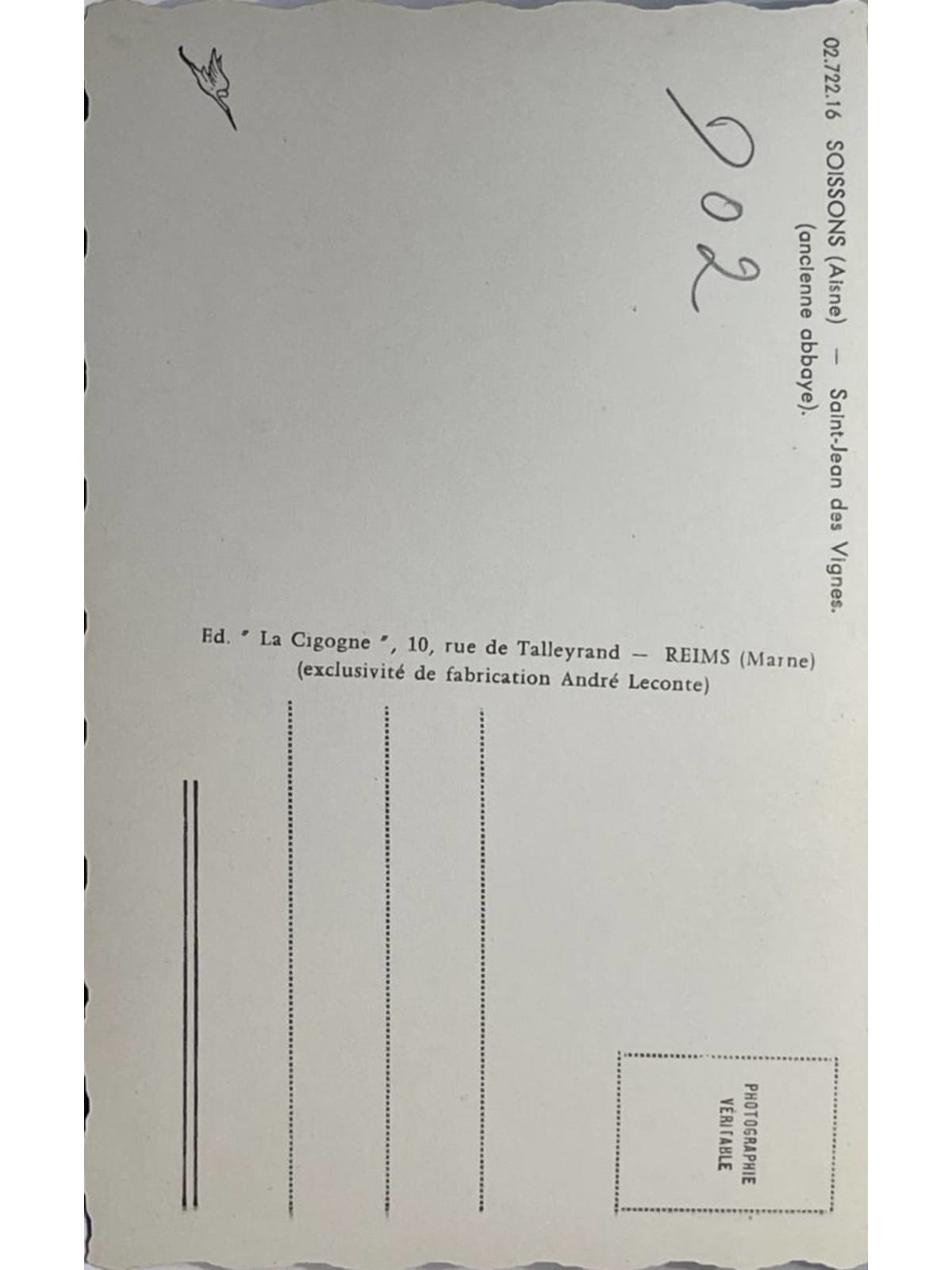 Verso de la carte postale