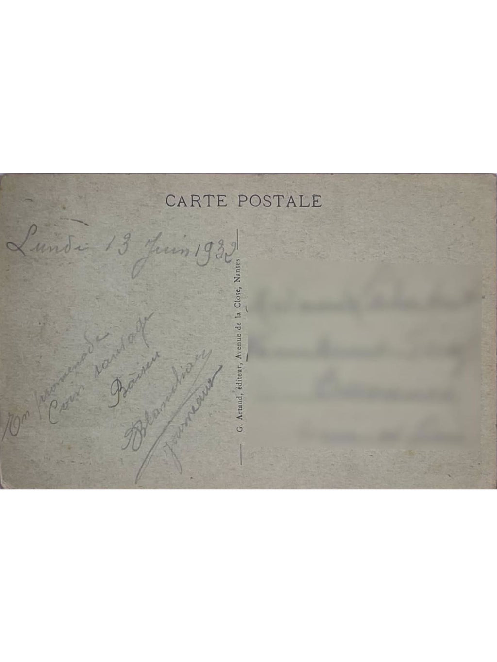 Verso de la carte postale