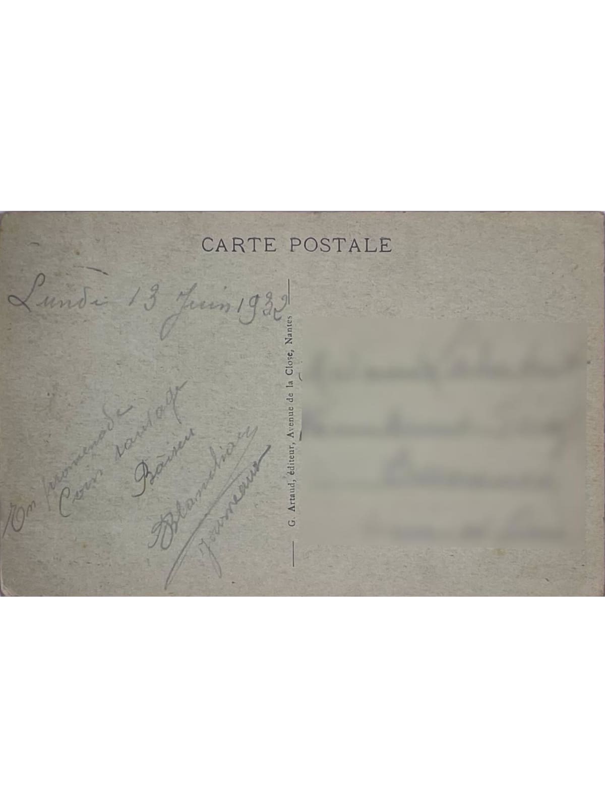 Verso de la carte postale