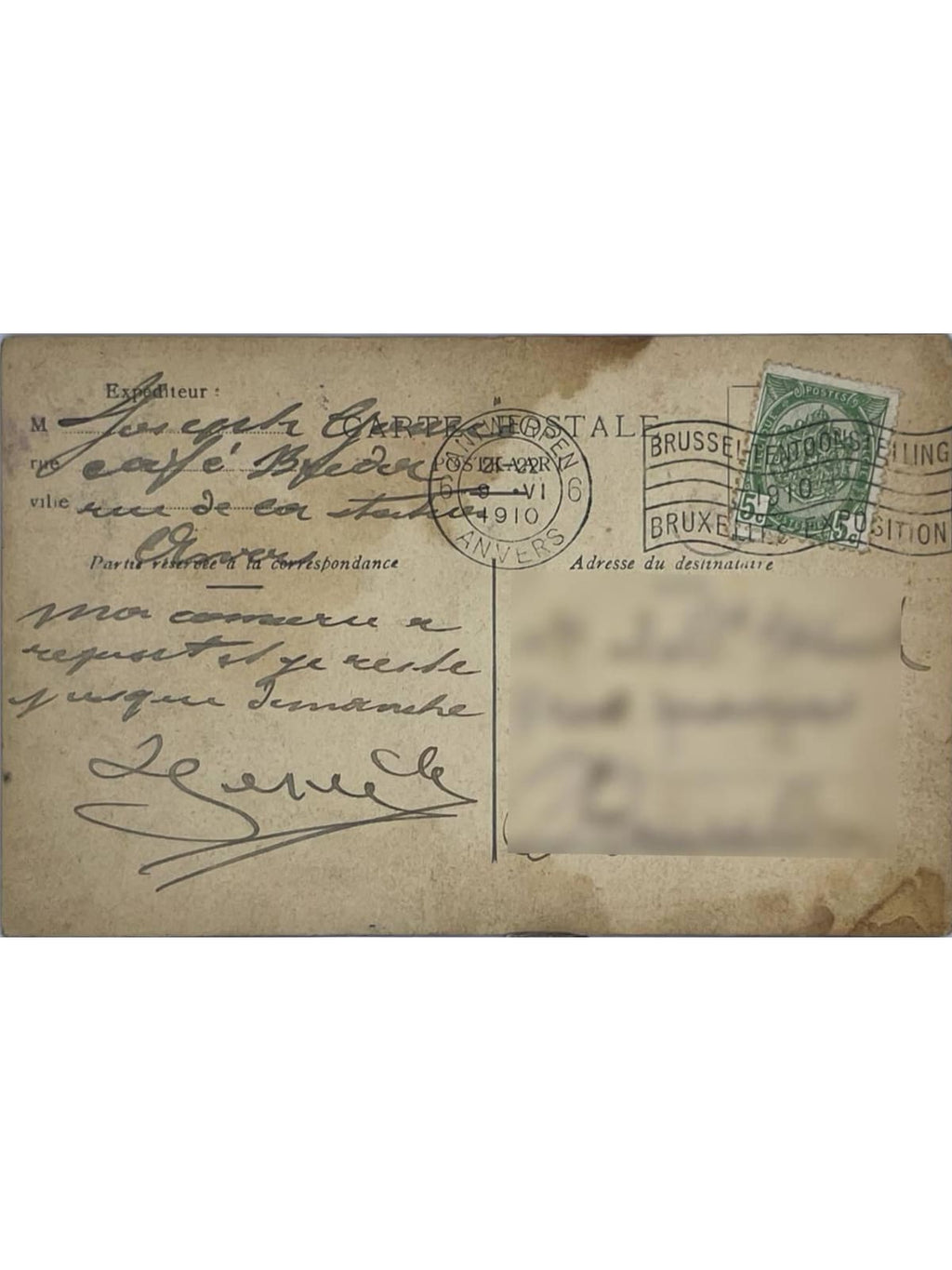 Verso de la carte postale