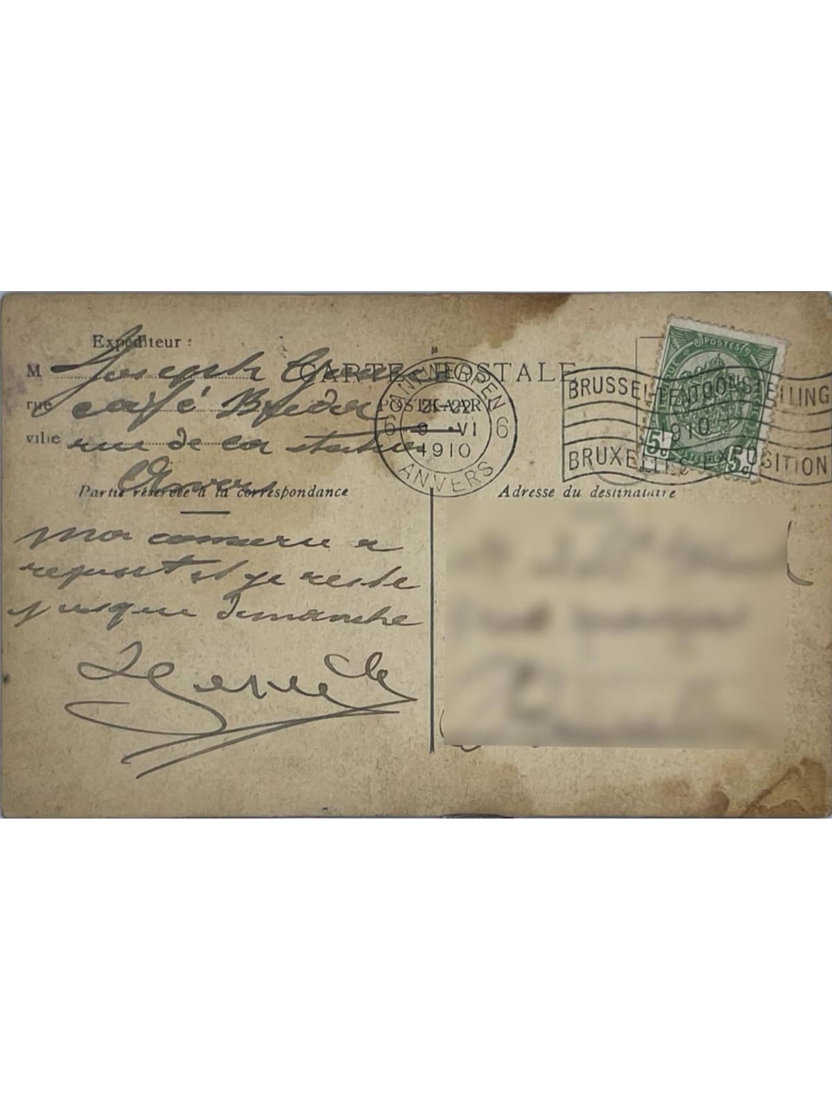 Verso de la carte postale