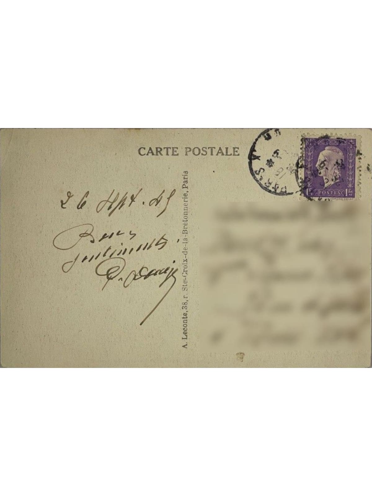 Verso de la carte postale