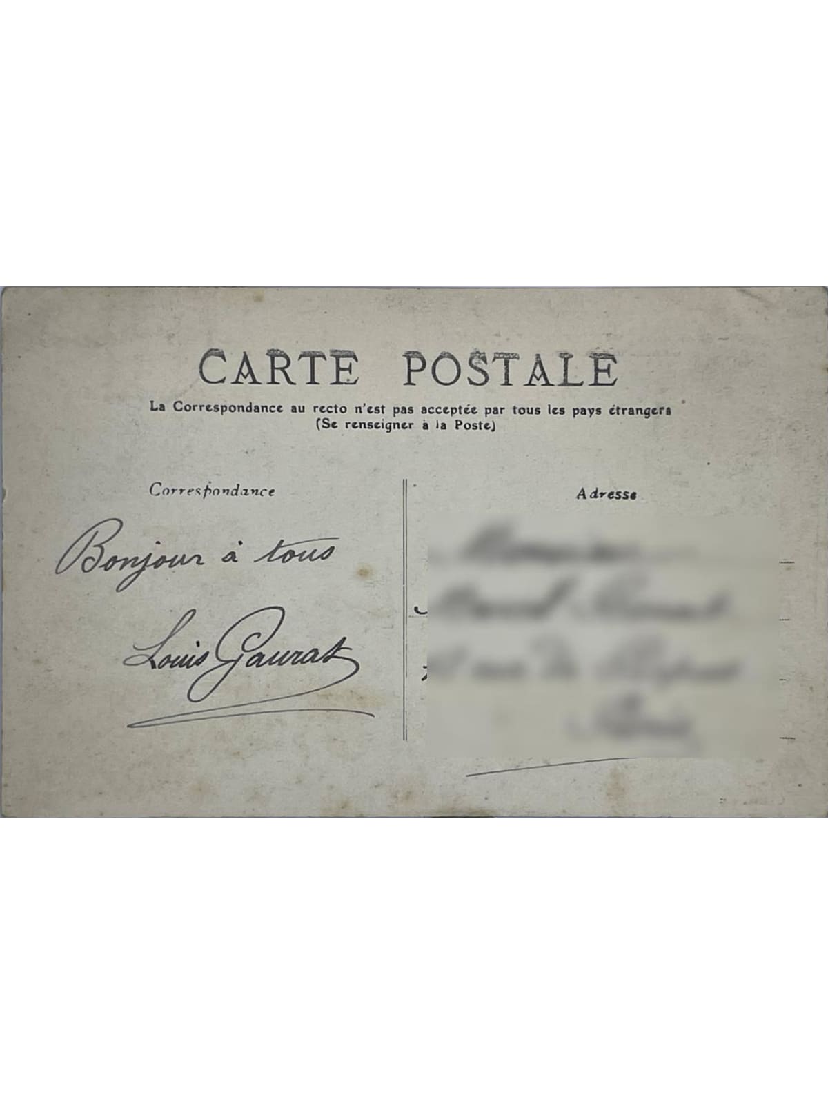 Verso de la carte postale