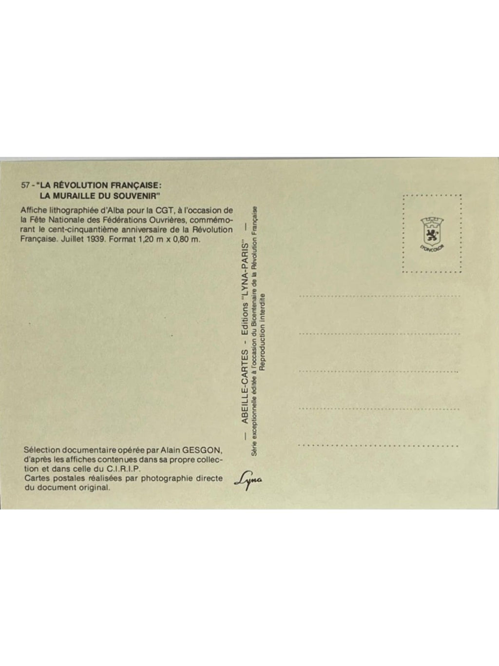 Verso de la carte postale