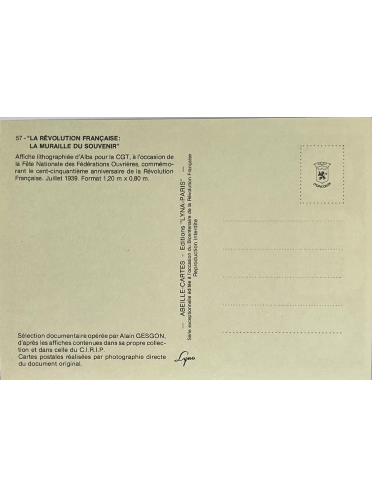 Verso de la carte postale