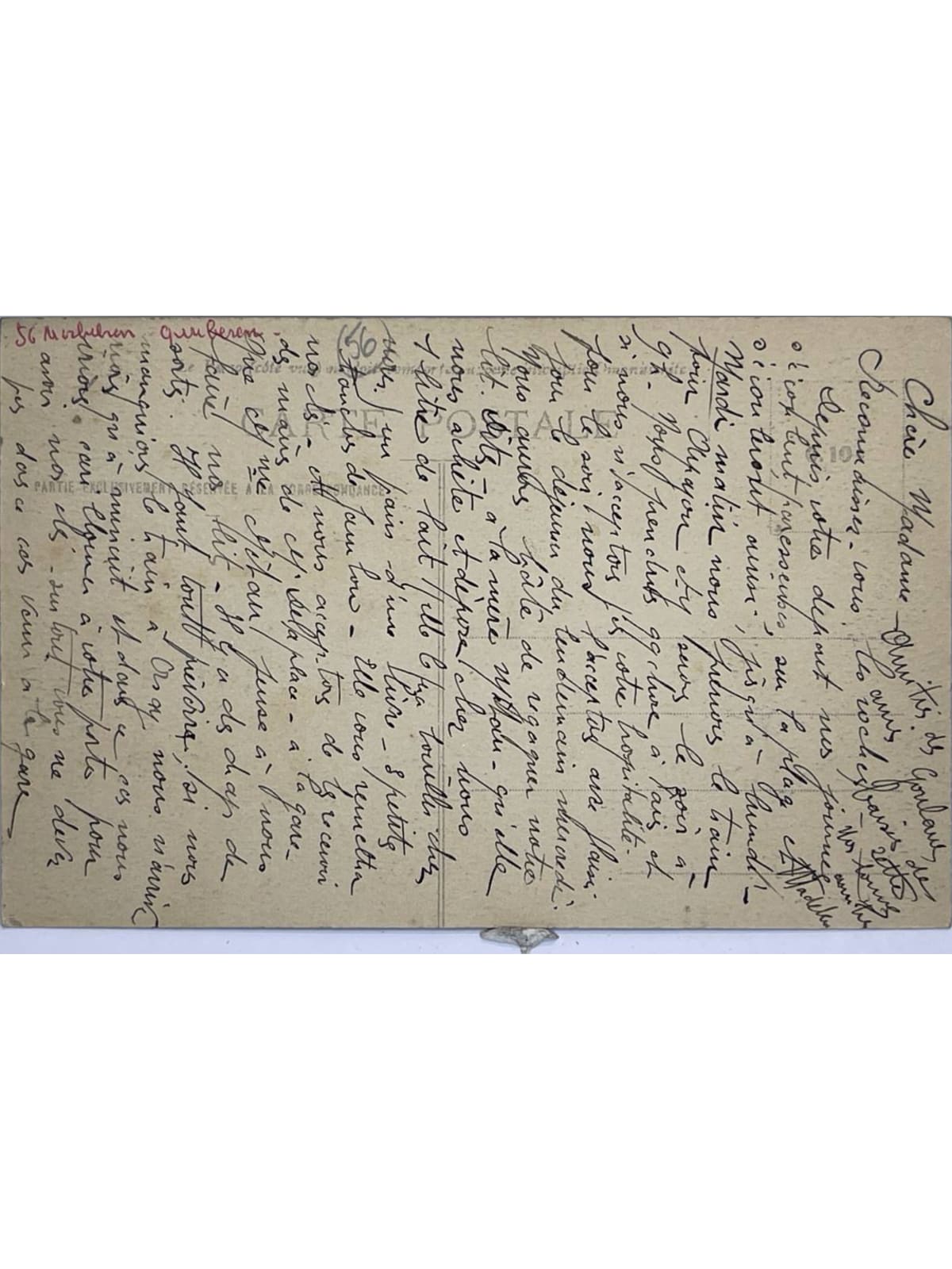 Verso de la carte postale