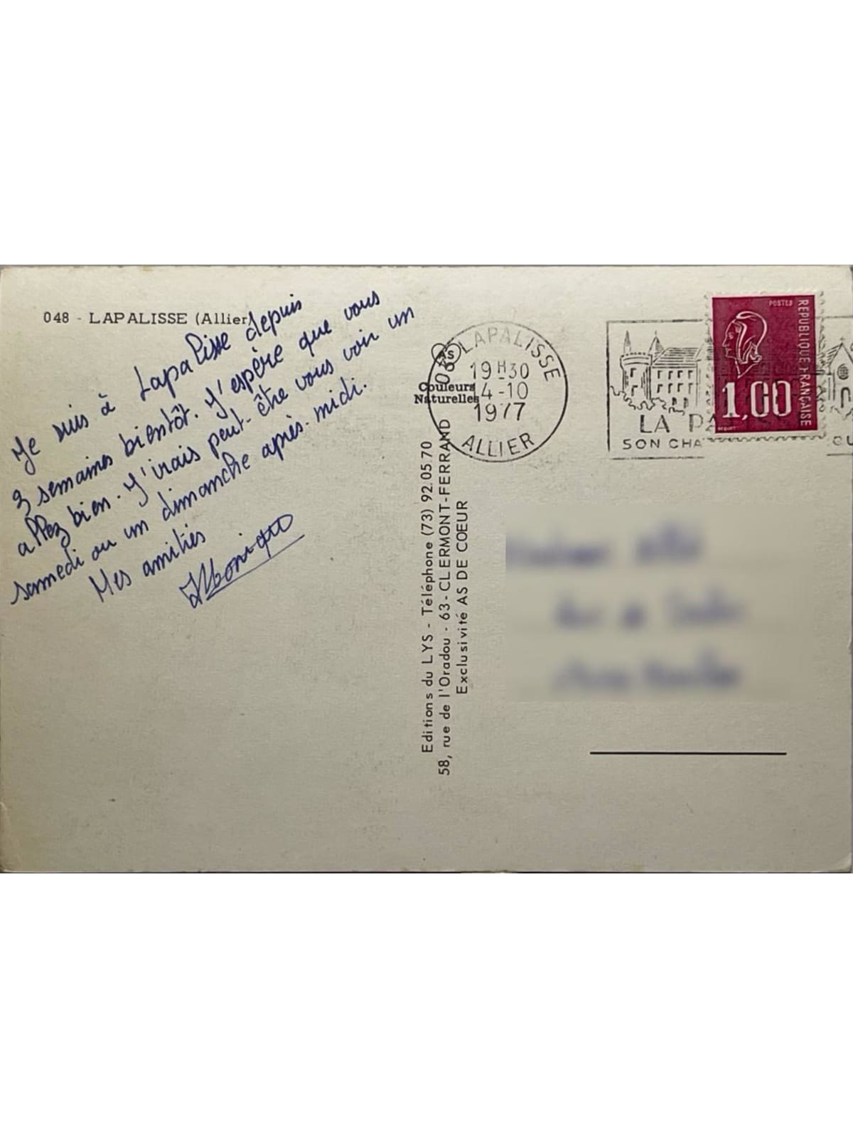 Verso de la carte postale