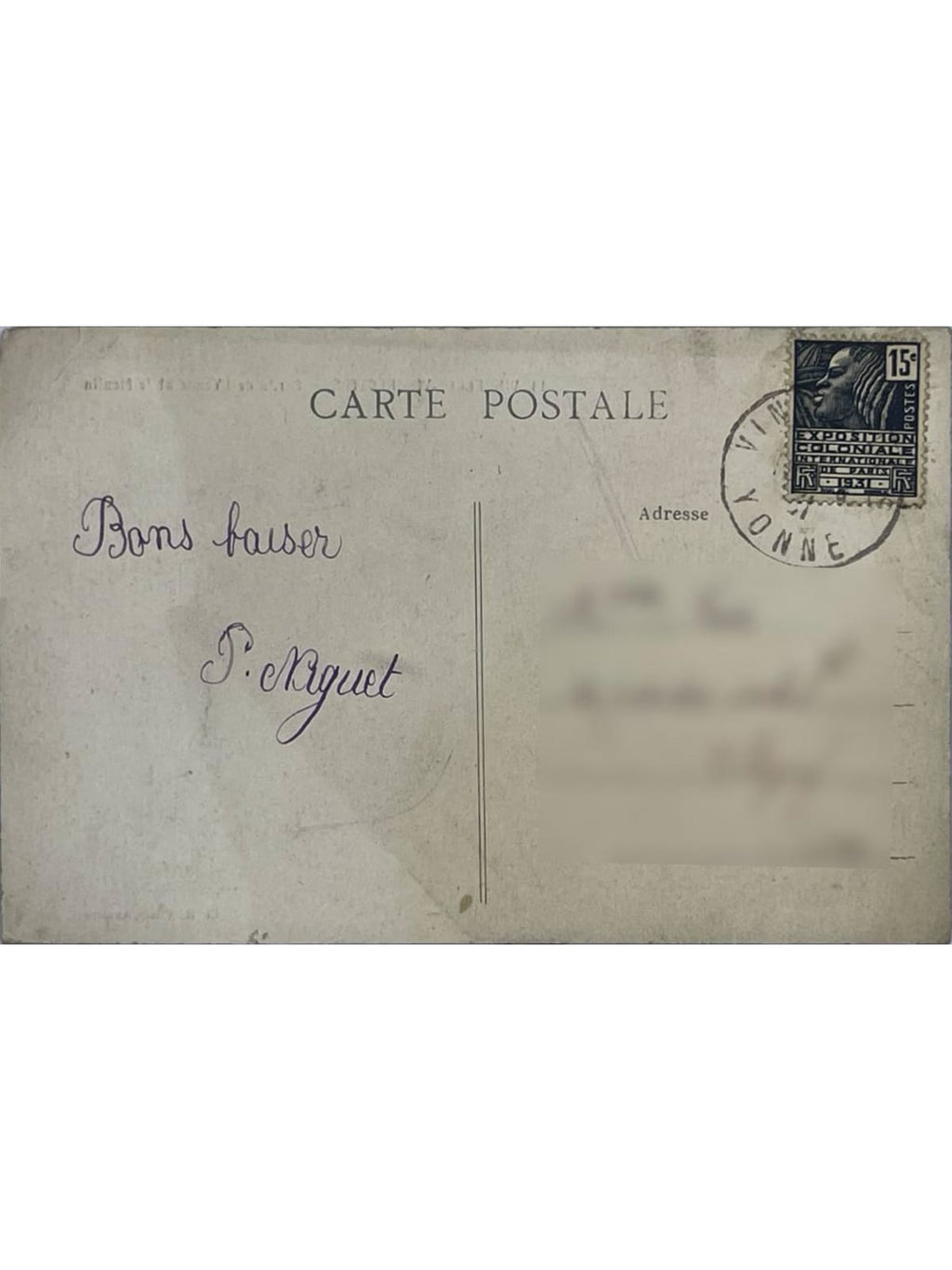 Verso de la carte postale