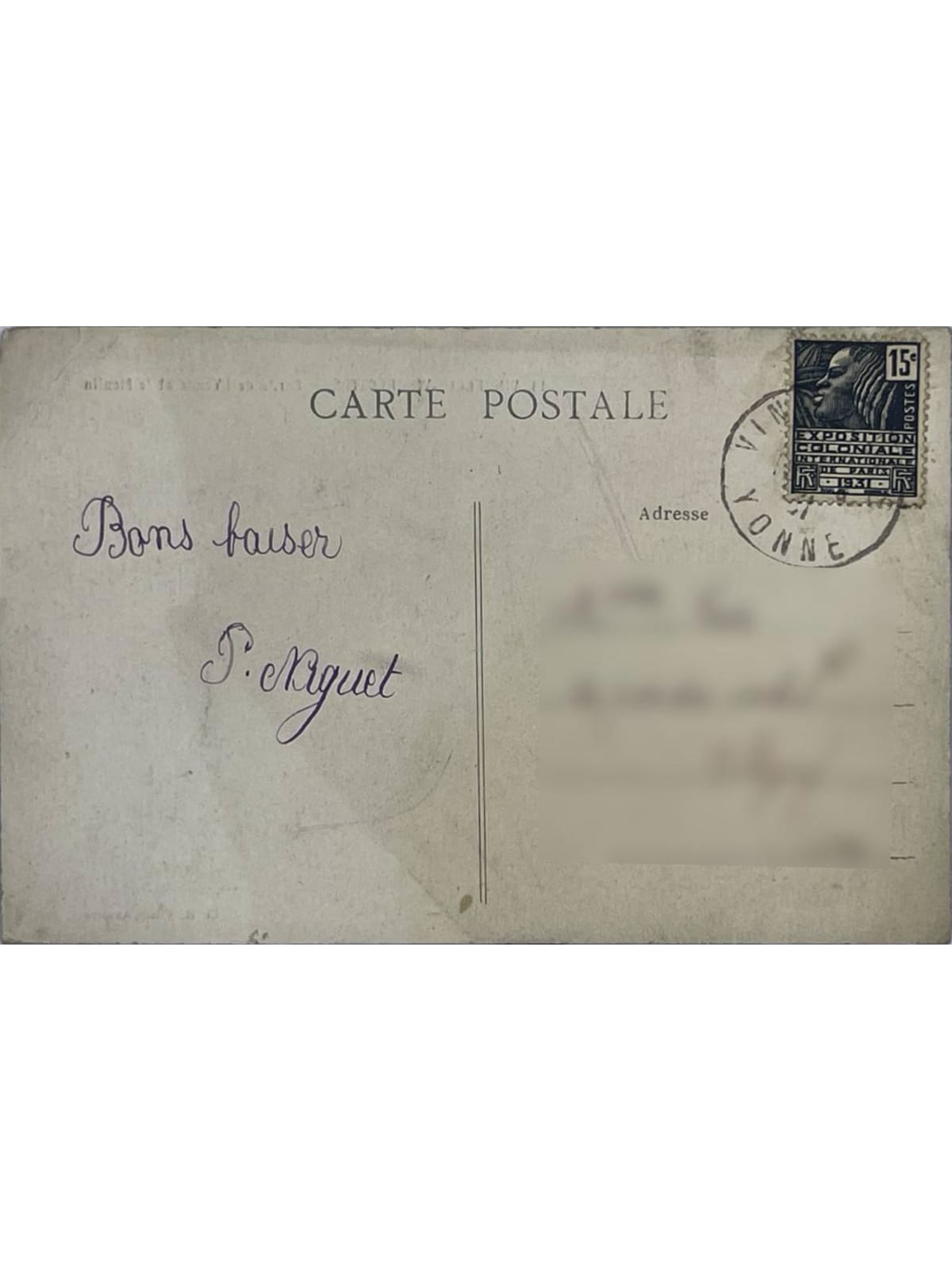 Verso de la carte postale