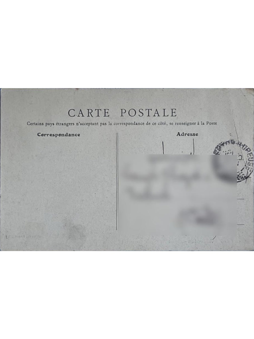 Verso de la carte postale