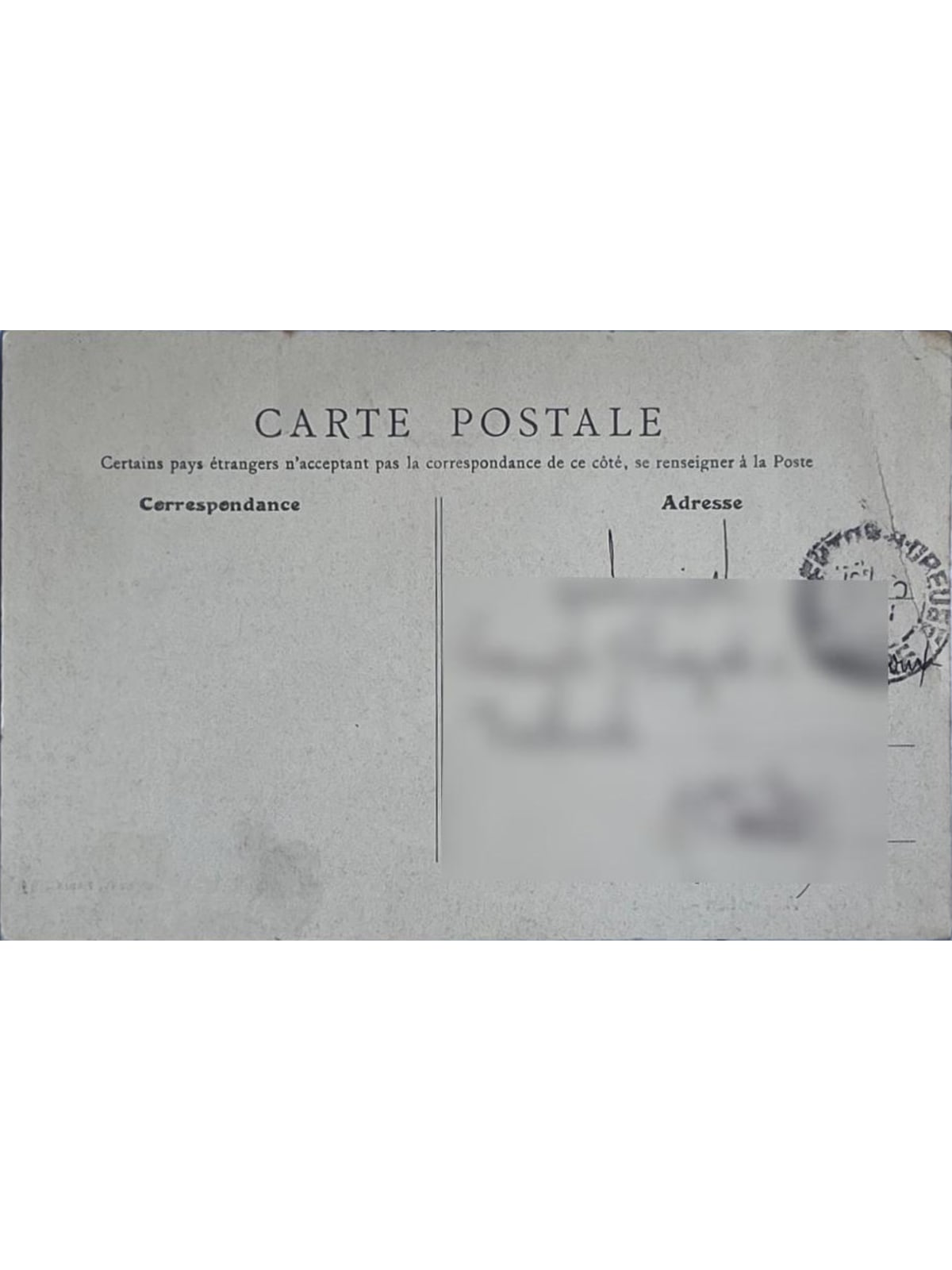 Verso de la carte postale
